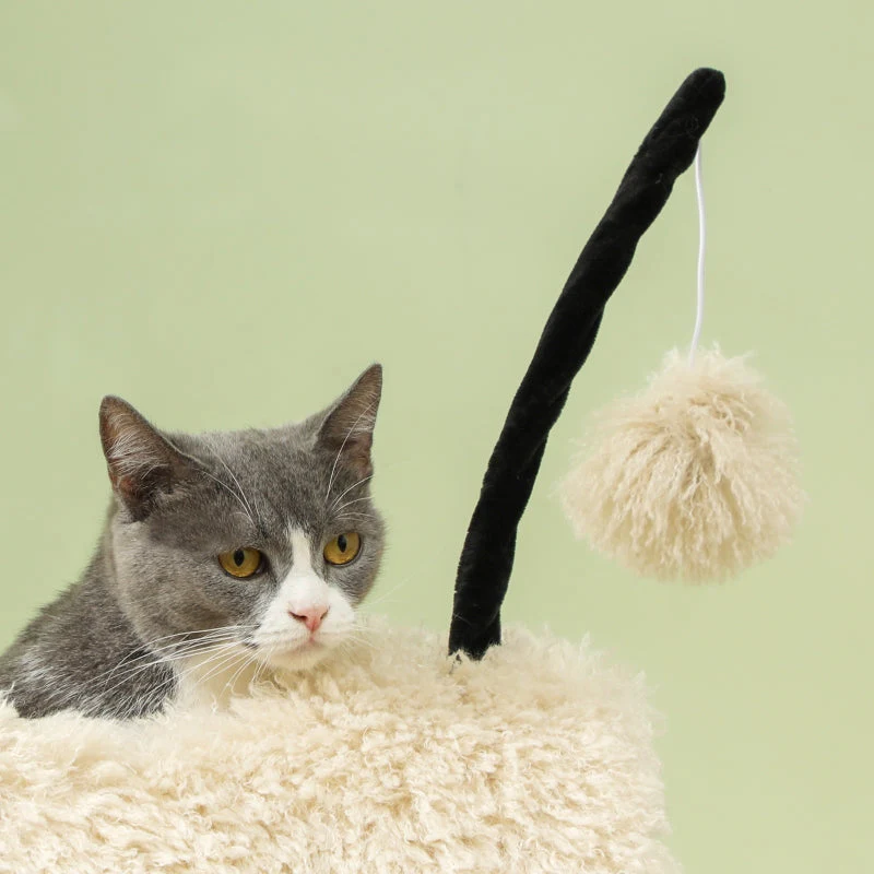 Cat Tree, Scratching Post Tunnel & Toys 98cm, Sheep Design Light Brown - Image 8