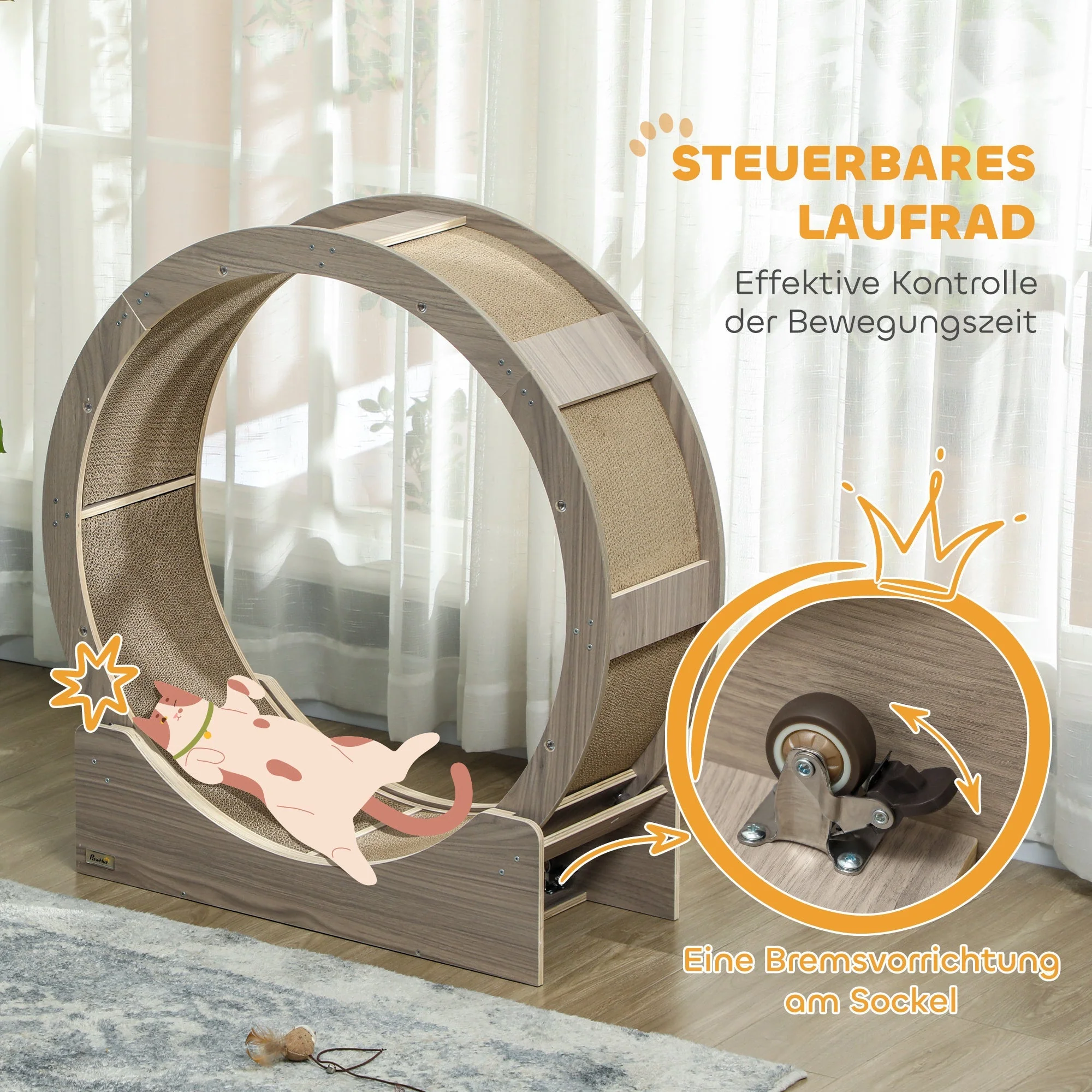 Cat Wheel Exercise Wheel, 91cm with Brake, Walnut - Image 6