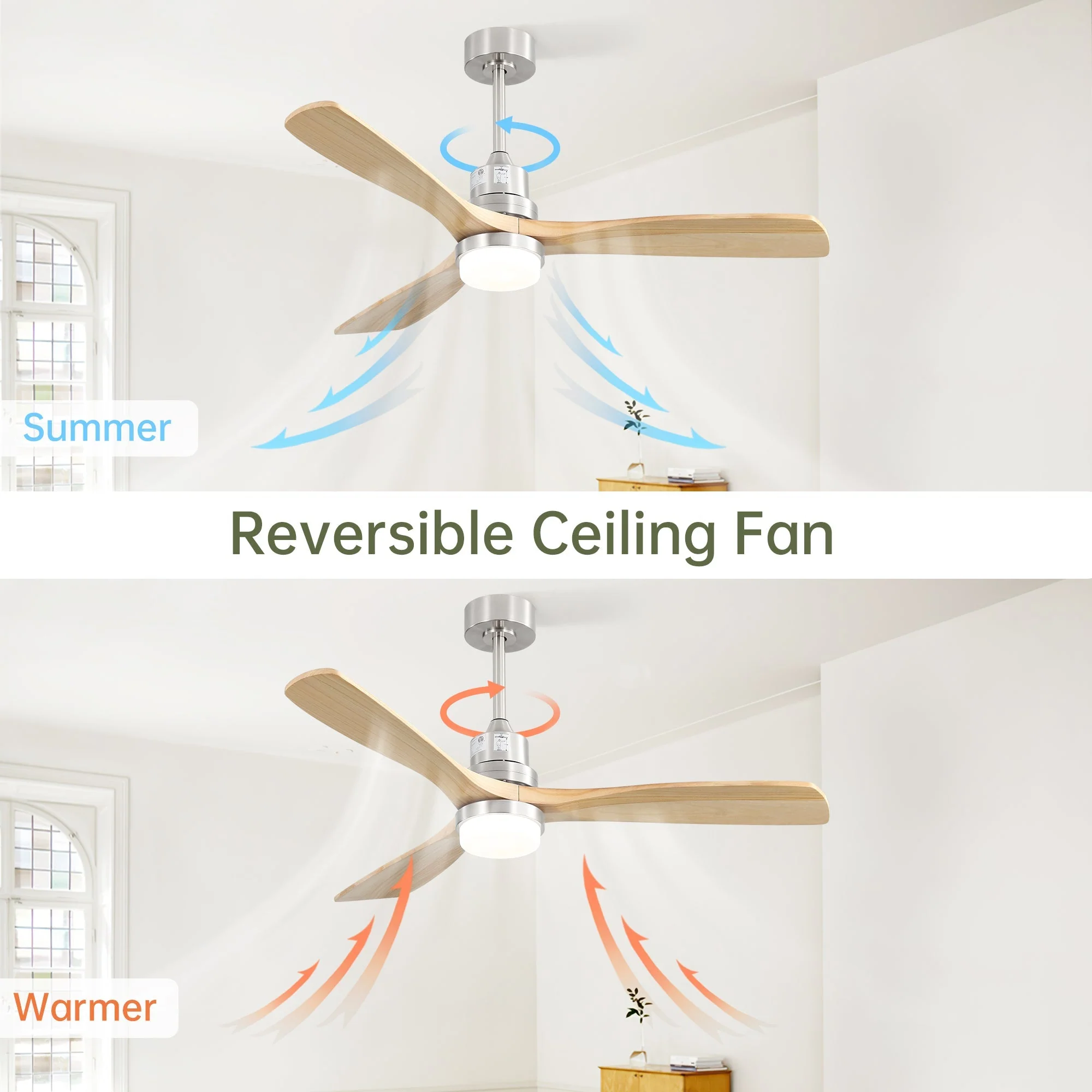 Ceiling Fan 52-Inch Dimmable LED 6-Speed Reversible DC Motor Remote Control Wooden Blades - Image 4