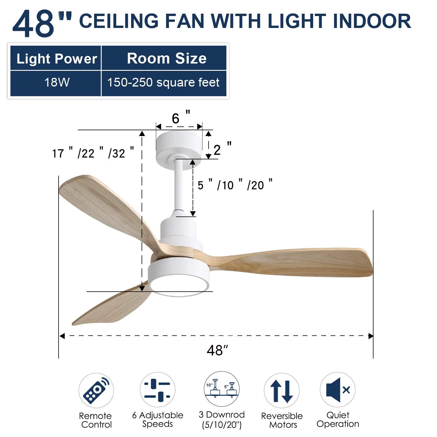 Ceiling Fan with Light 48 Inch LED Dimmable 3 Color Reversible Timer - Image 9