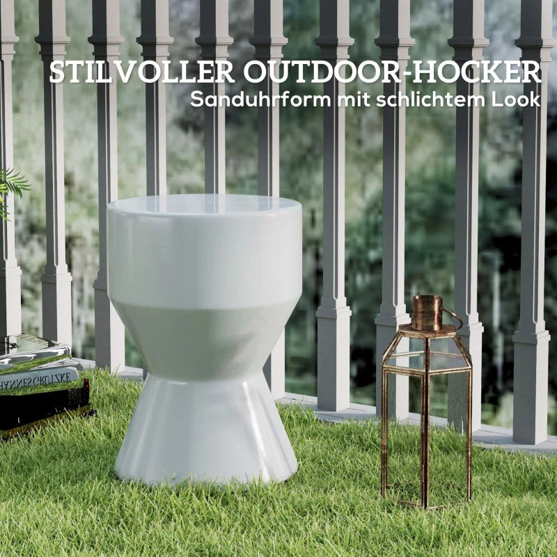 Ceramic Stool, Hourglass Shape, Weatherproof, Light Grey - Image 4