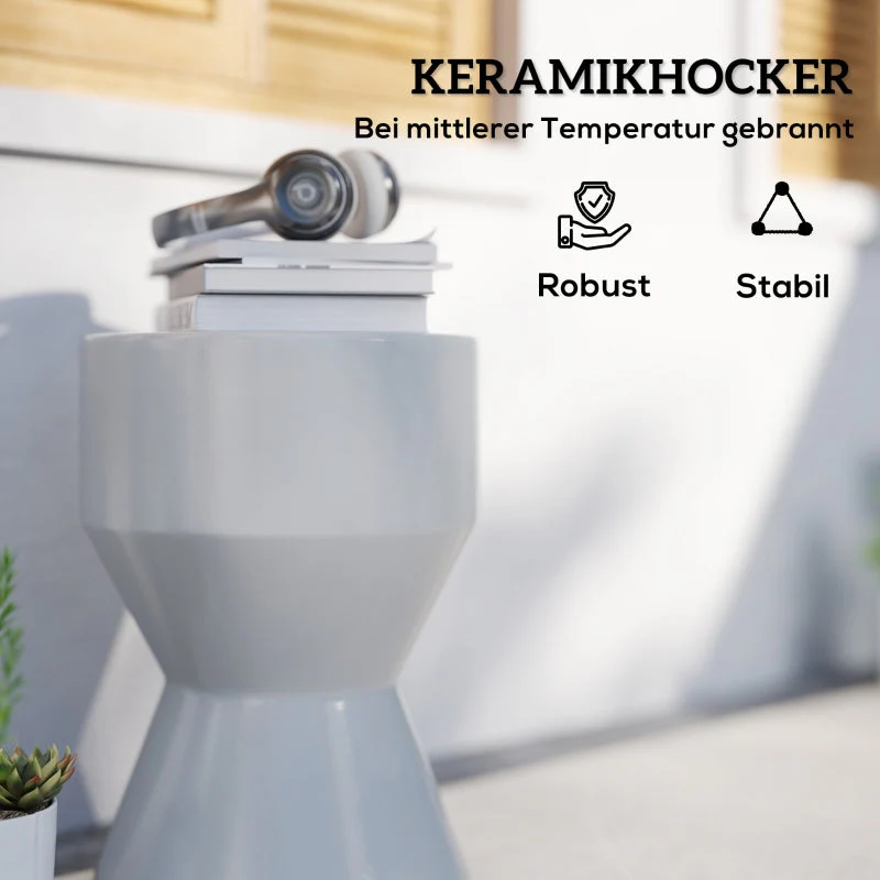 Ceramic Stool, Hourglass Shape, Weatherproof, Light Grey - Image 5
