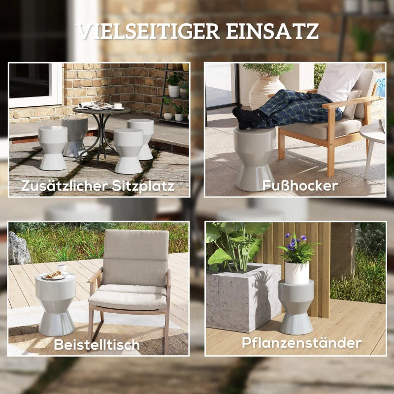 Ceramic Stool, Hourglass Shape, Weatherproof, Light Grey - Image 7