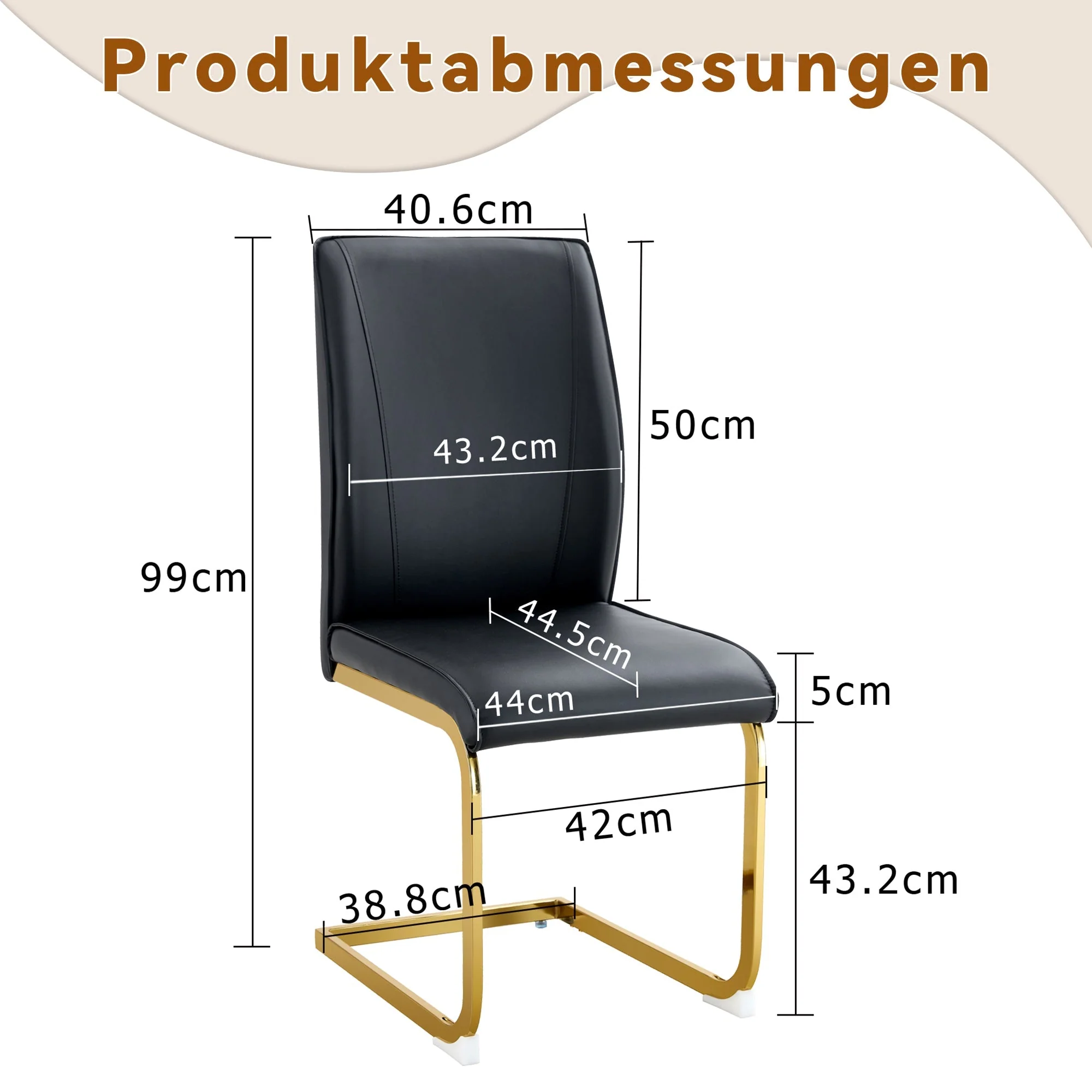 Chair Set 2-Piece Elegant Comfort PU Seat - Black/Gold Metal Legs - Image 4