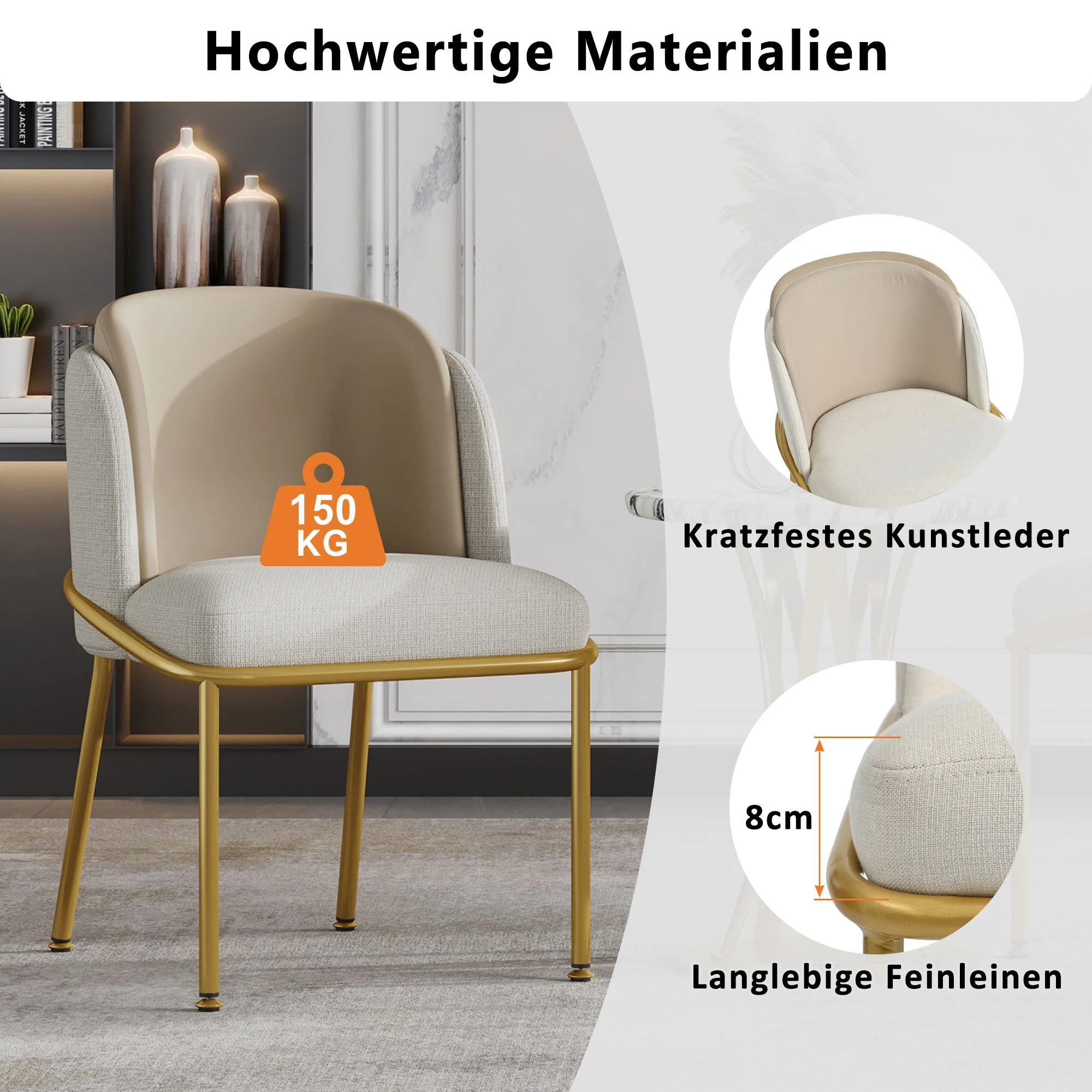 Chairs 4 Modern Angled Legs Adjustable Feet (Beige) - Image 4