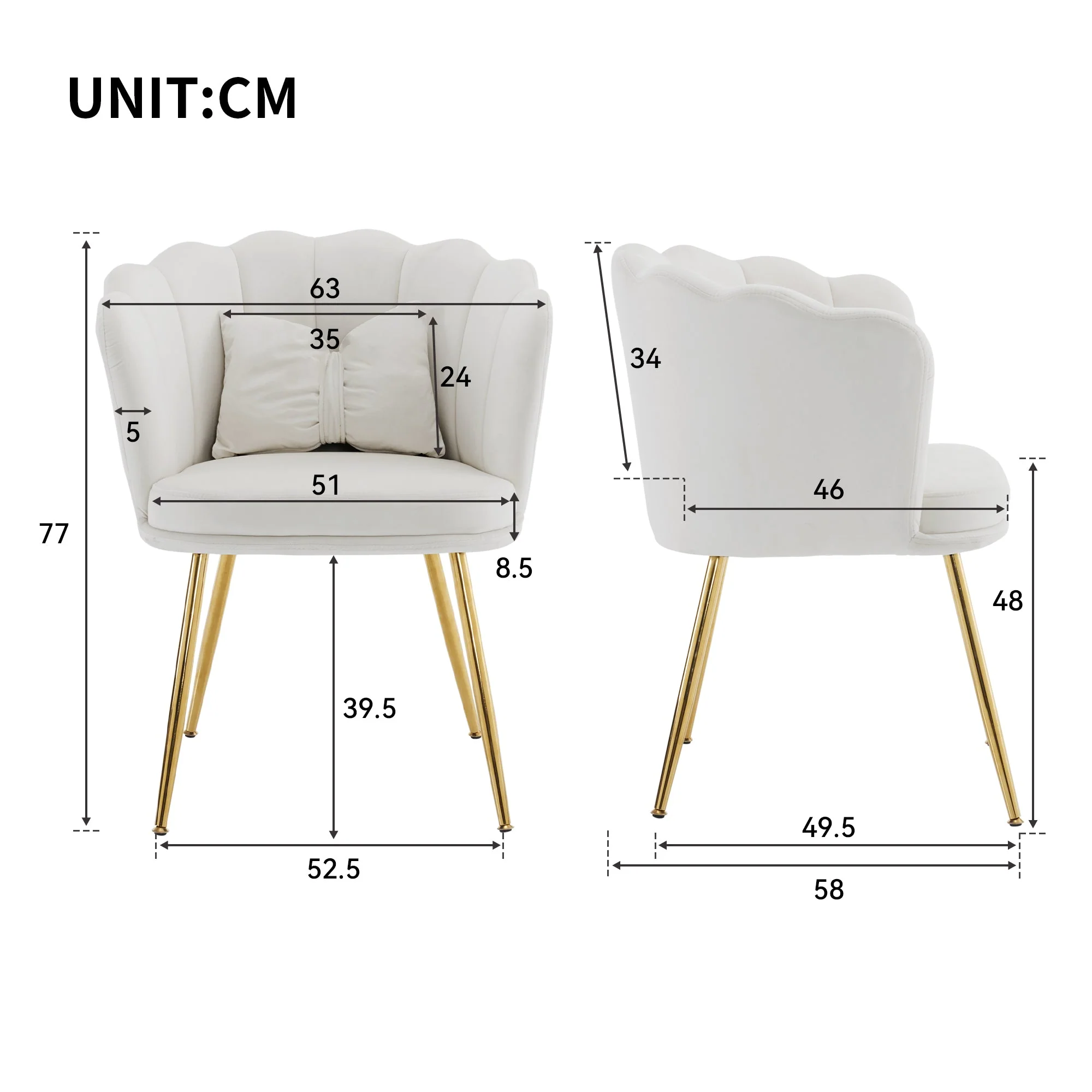 Chairs, 4 Modern Velvet Petal Back Upholstered with Gold Metal Legs and Butterfly Cushions, Velvet - Image 10
