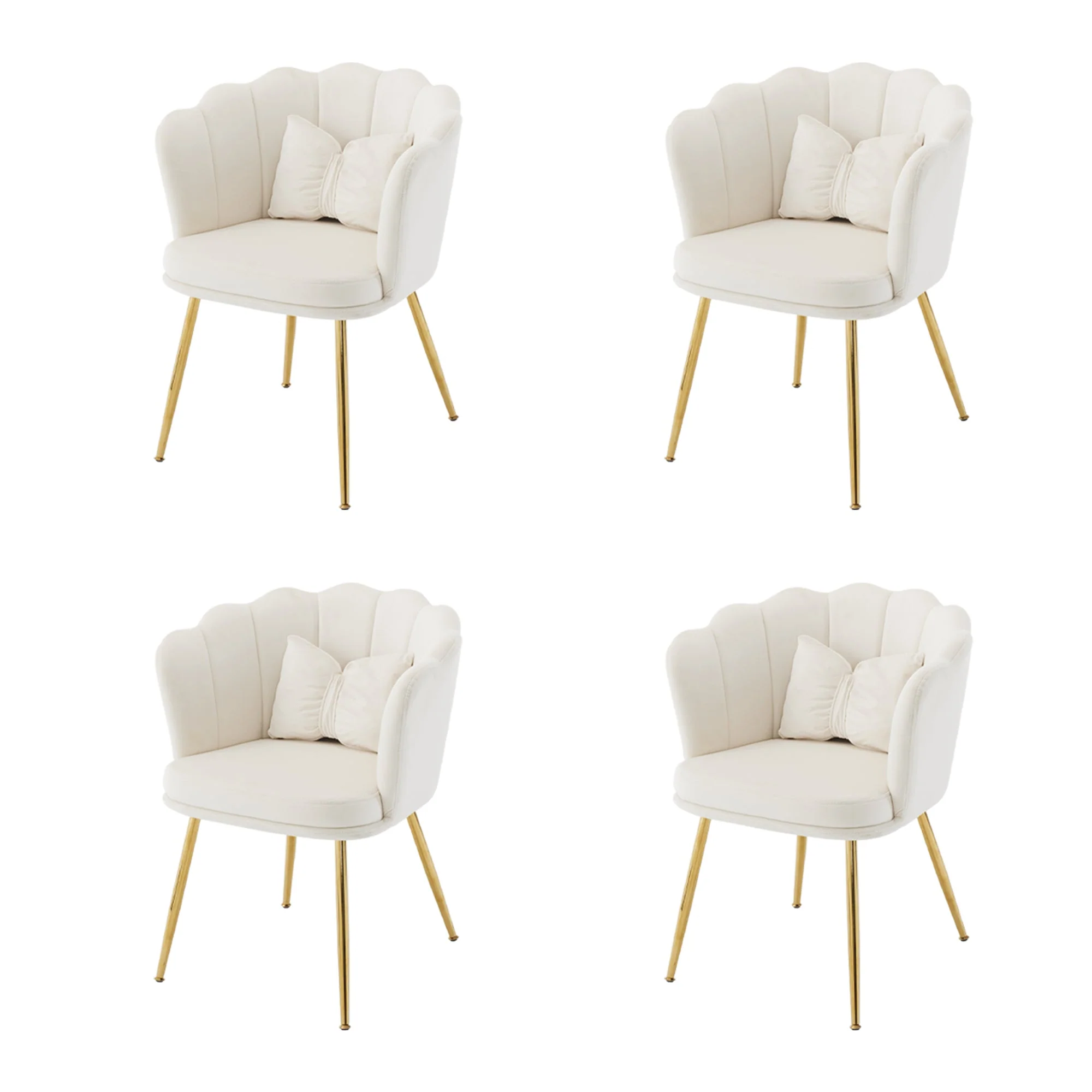 Chairs, 4 Modern Velvet Petal Back Upholstered with Gold Metal Legs and Butterfly Cushions, Velvet - Image 9