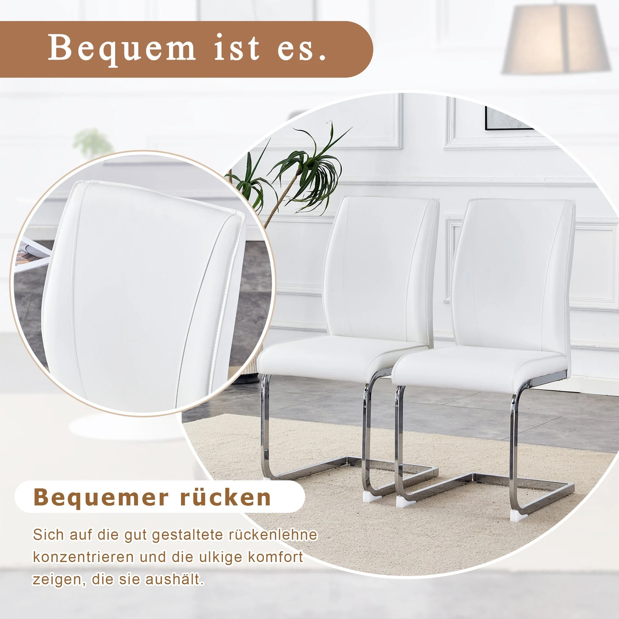Chairs Set of 2 Elegant Modern PU Comfort Cushion Silver Metal Legs - White - Image 7