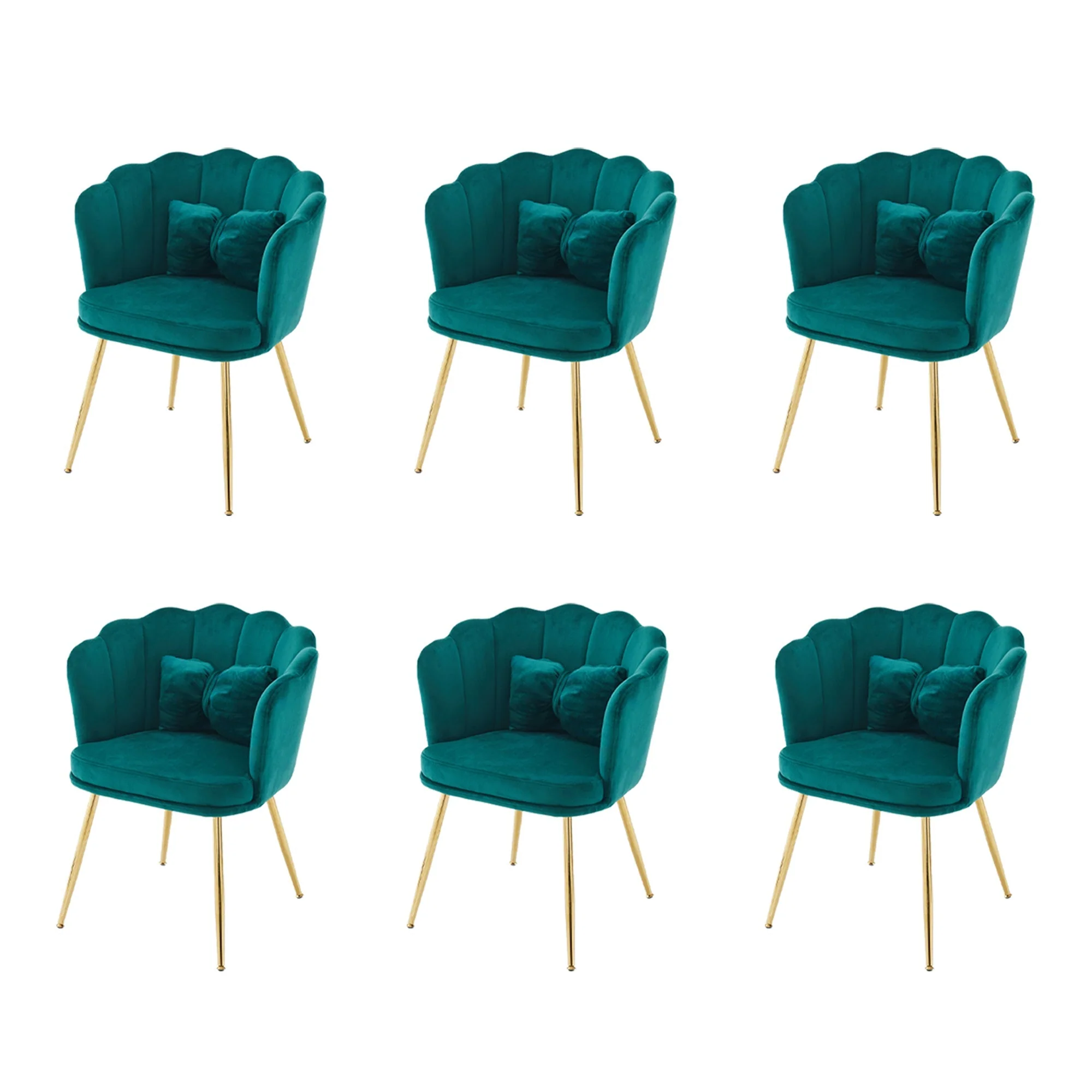 Chairs, Set of 6 Modern Velvet Upholstered with Petal Back, Gold Legs - Image 2