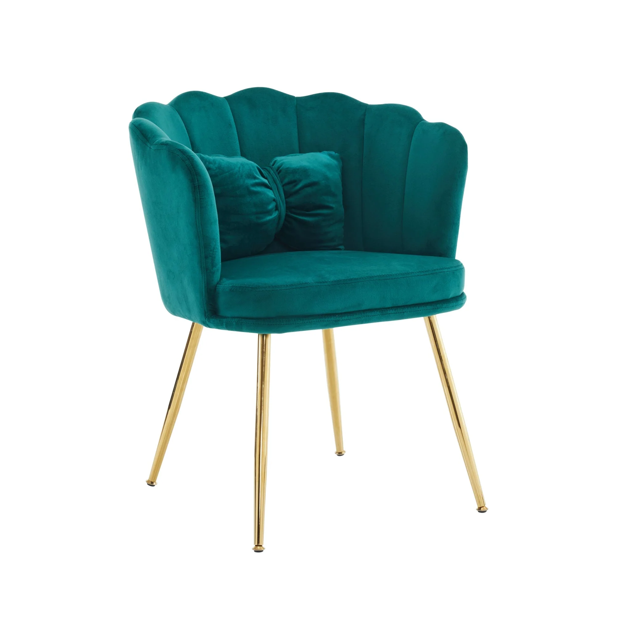 Chairs, Set of 6 Modern Velvet Upholstered with Petal Back, Gold Legs - Image 8