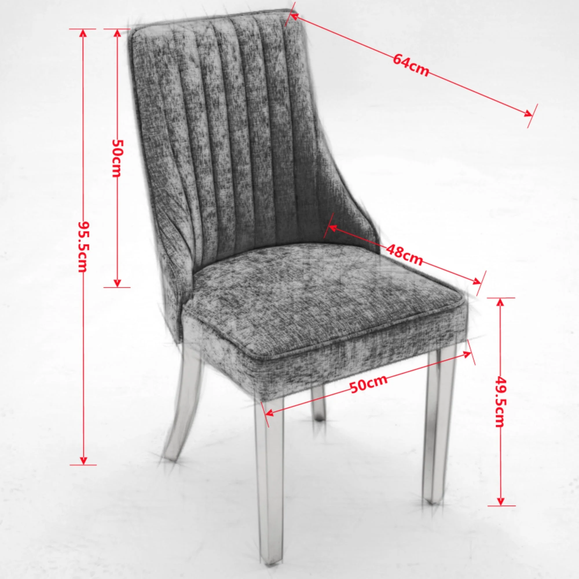 Chenille Dining Chairs Set of 2, Channel Upholstered, Golden Stainless Steel Legs, Beige - Image 9