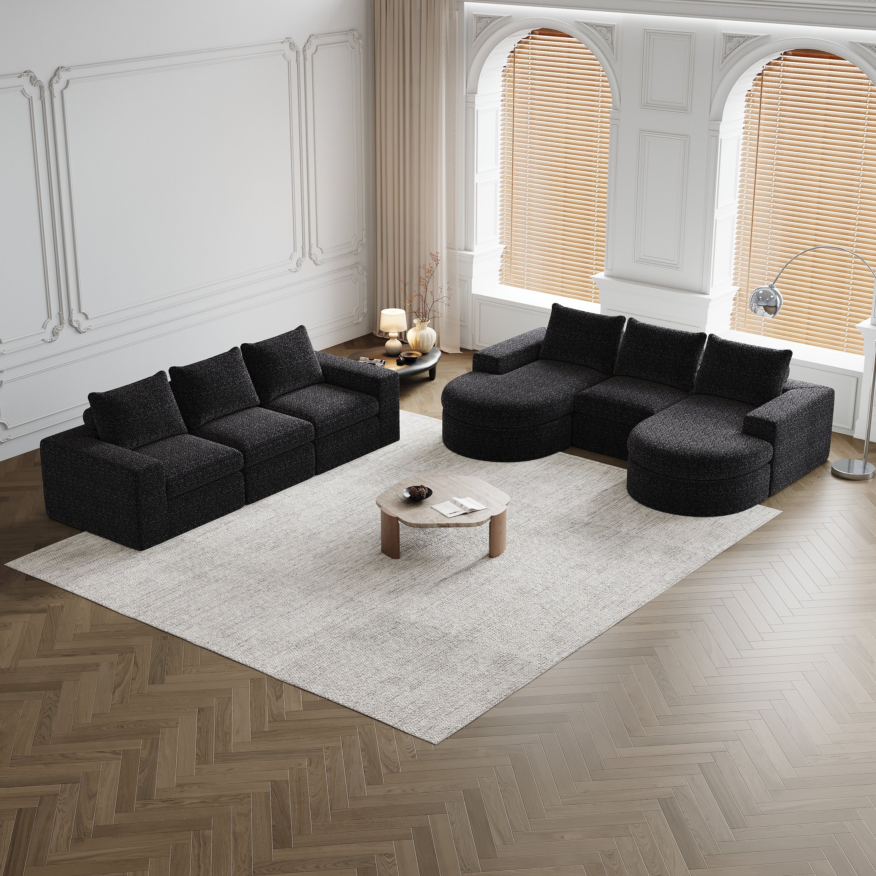Chenille Sofa - Curved Elements, L-Lounger, Two-Piece Set - Image 10