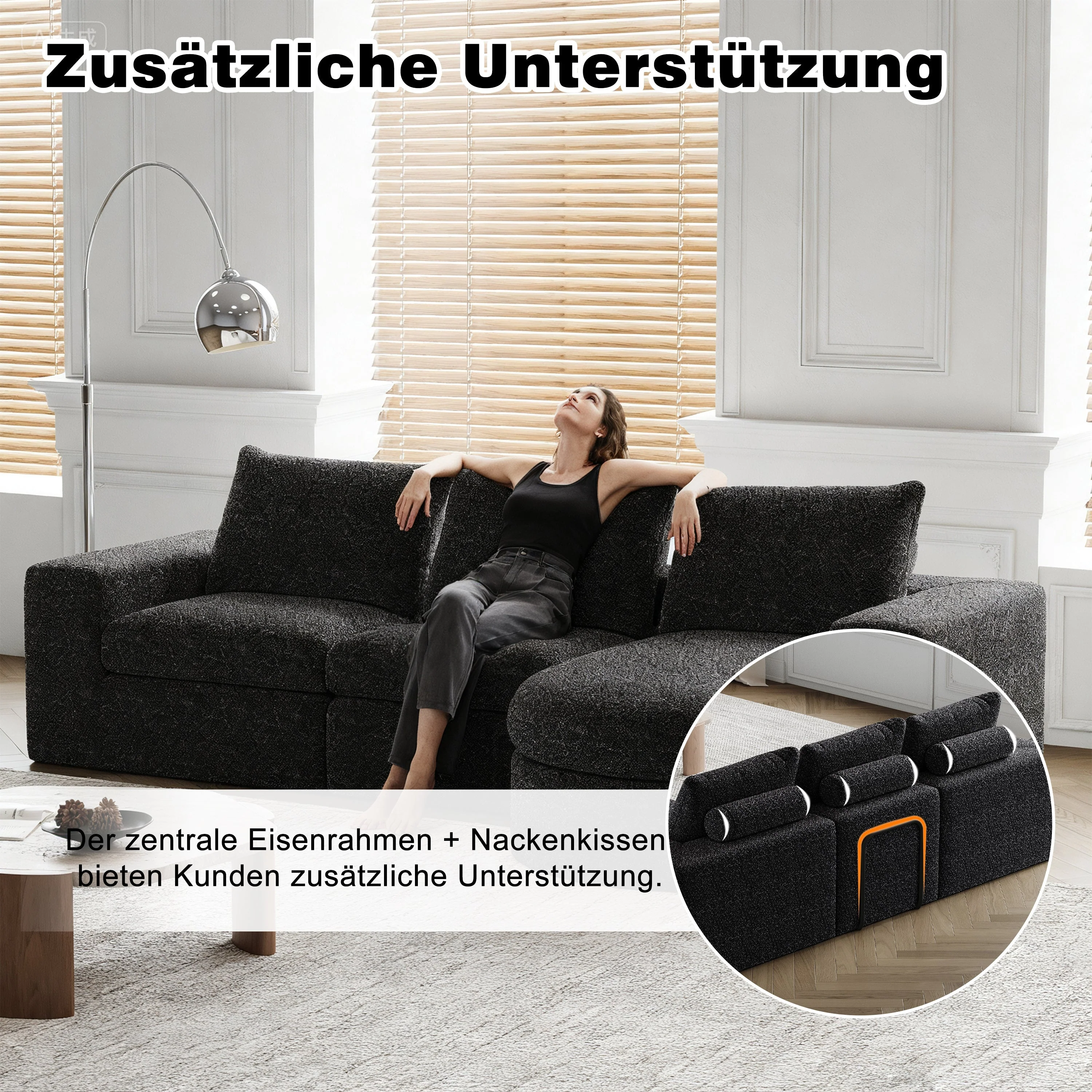Chenille Sofa - Curved Elements, L-Lounger, Two-Piece Set - Image 3