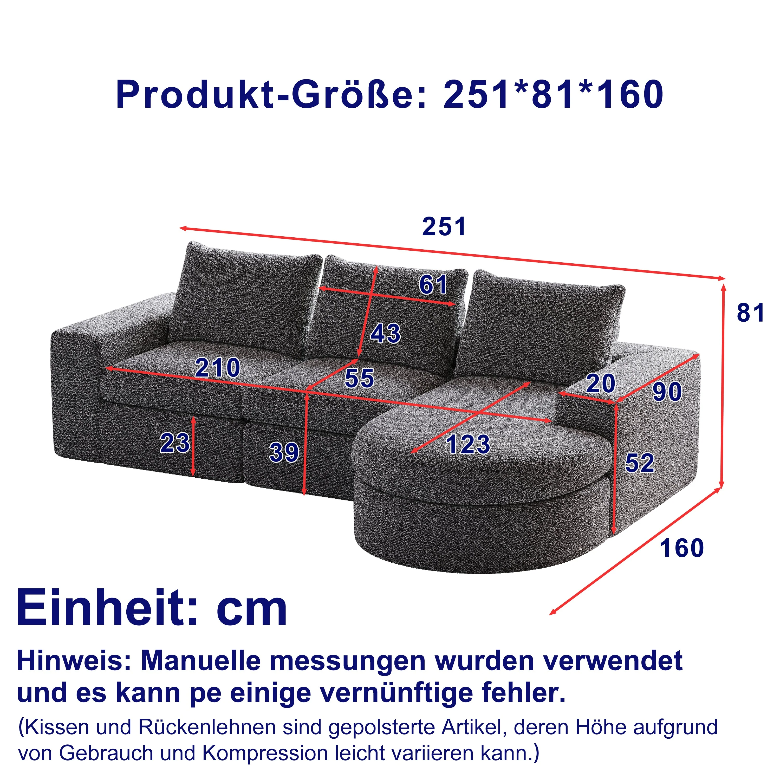 Chenille Sofa, Curved Modular L-Lounger, Foam Compressed - Image 4