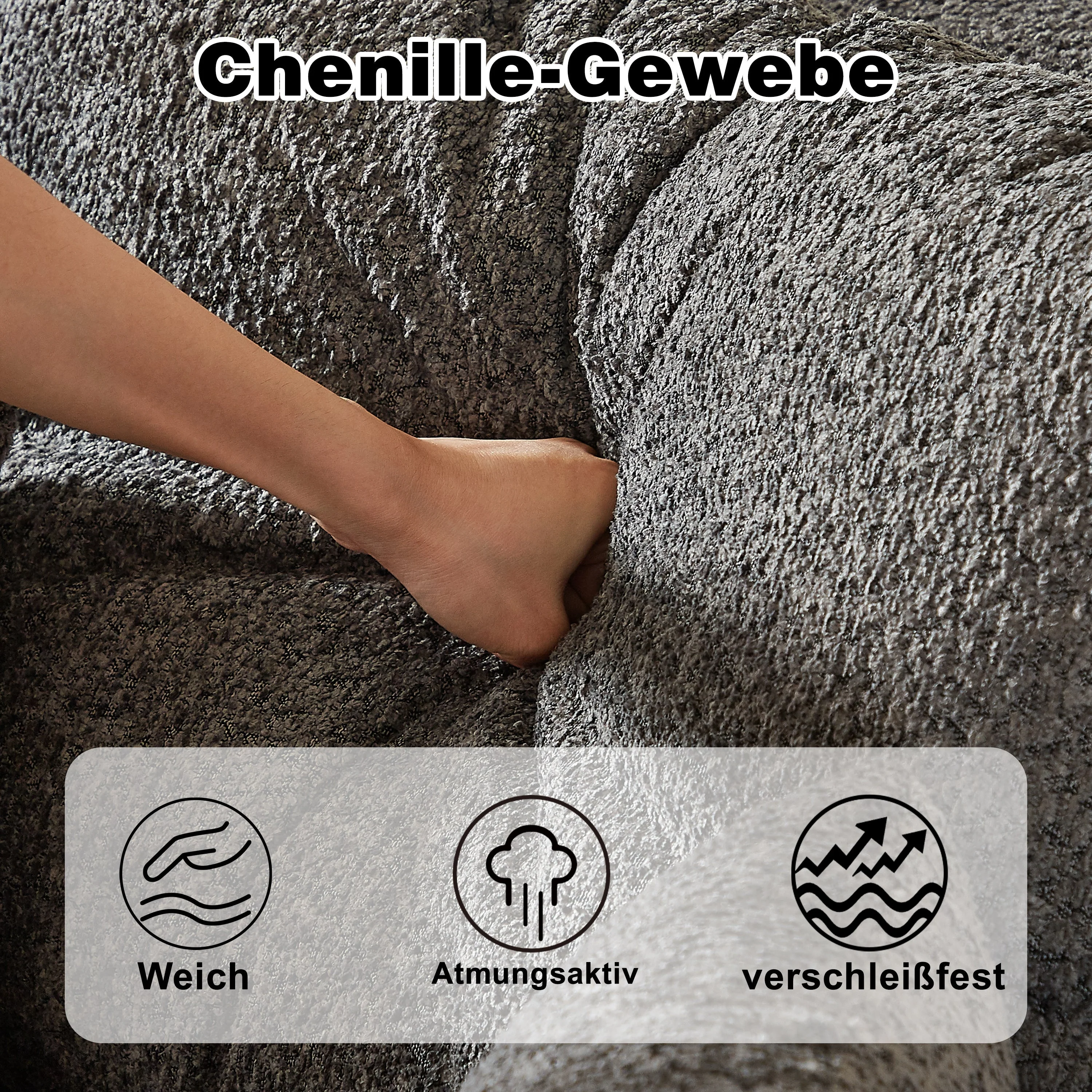 Chenille Sofa, Curved Modular L-Lounger, Foam Compressed - Image 5