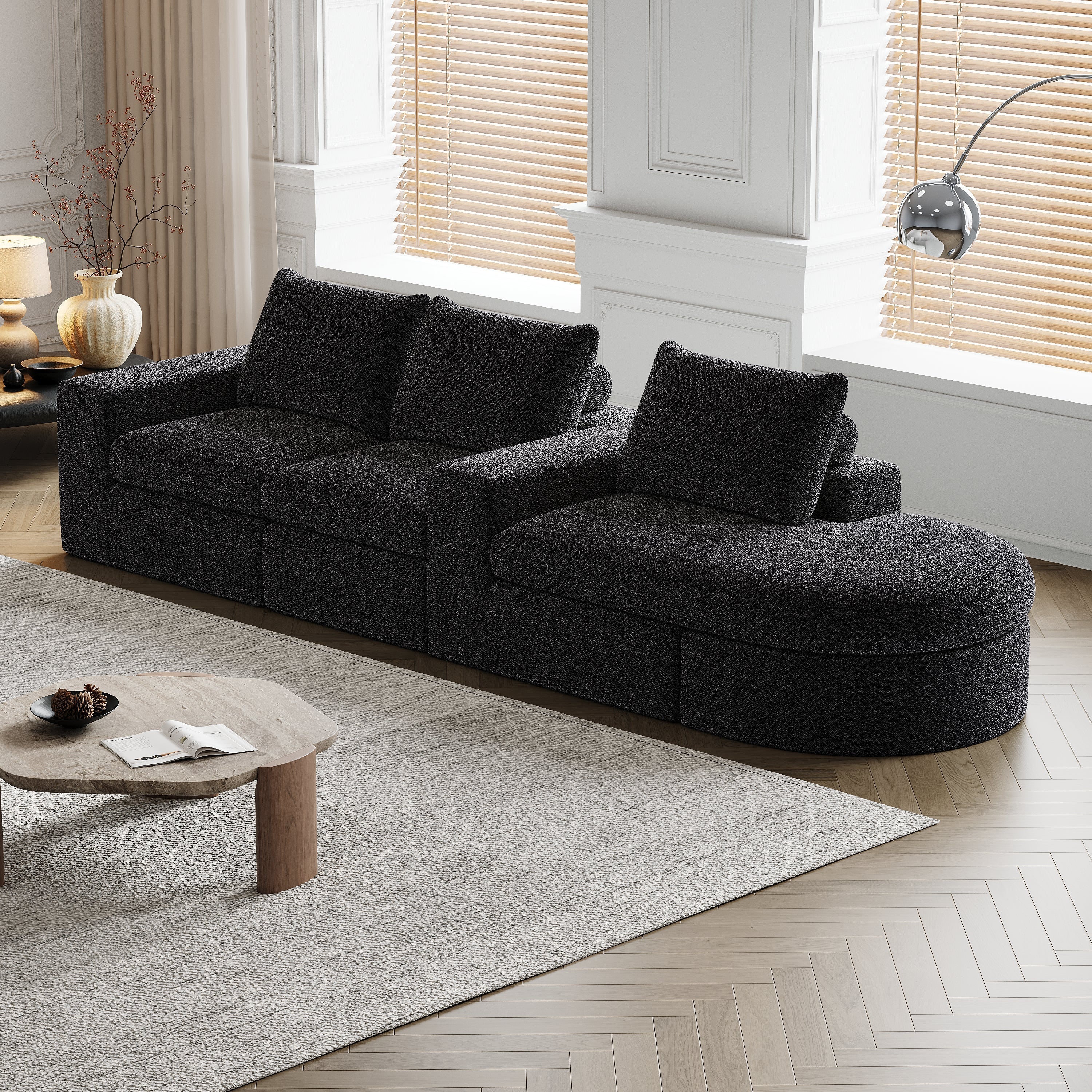 Chenille Sofa, Curved Modular L-Lounger, Foam Compression - Image 10