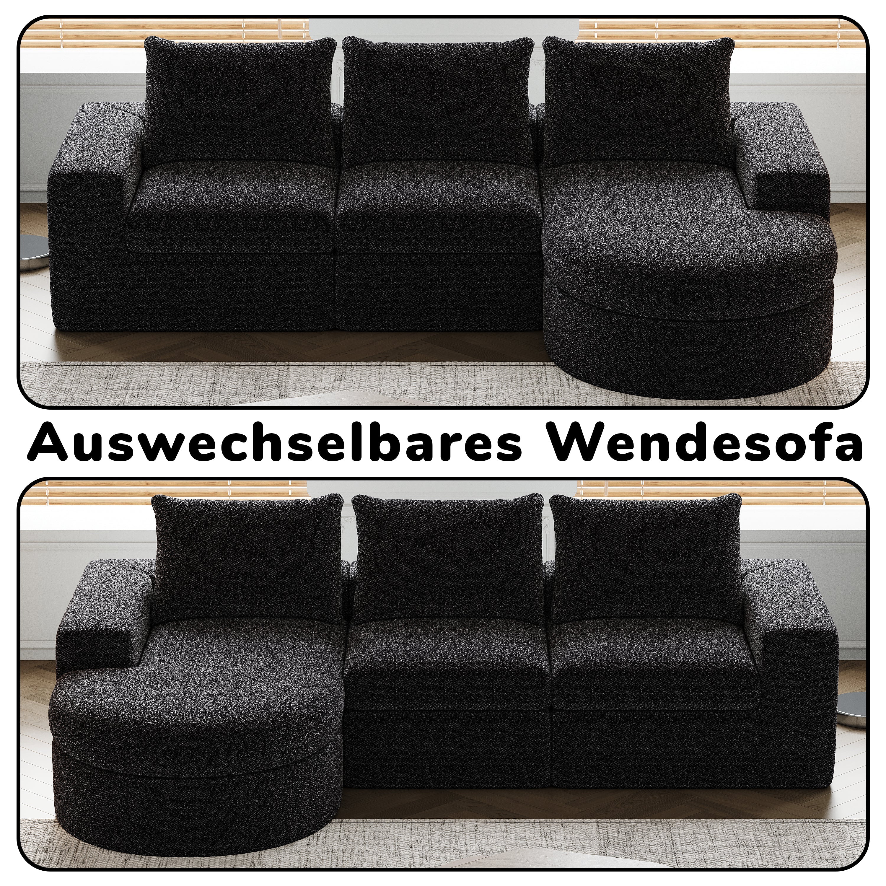 Chenille Sofa, Curved Modular L-Lounger, Foam Compression - Image 6