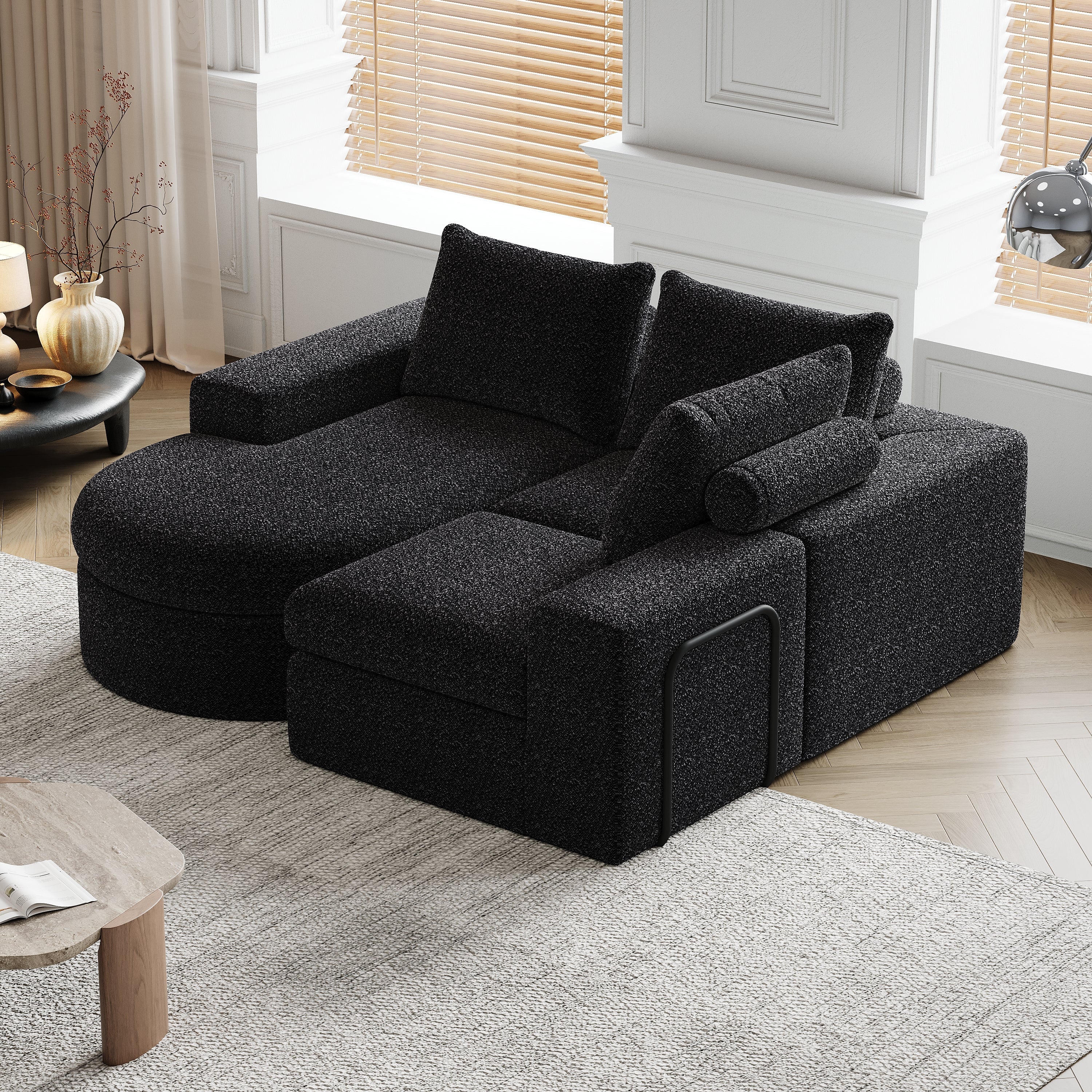 Chenille Sofa, Curved Modular L-Lounger, Foam Compression - Image 9