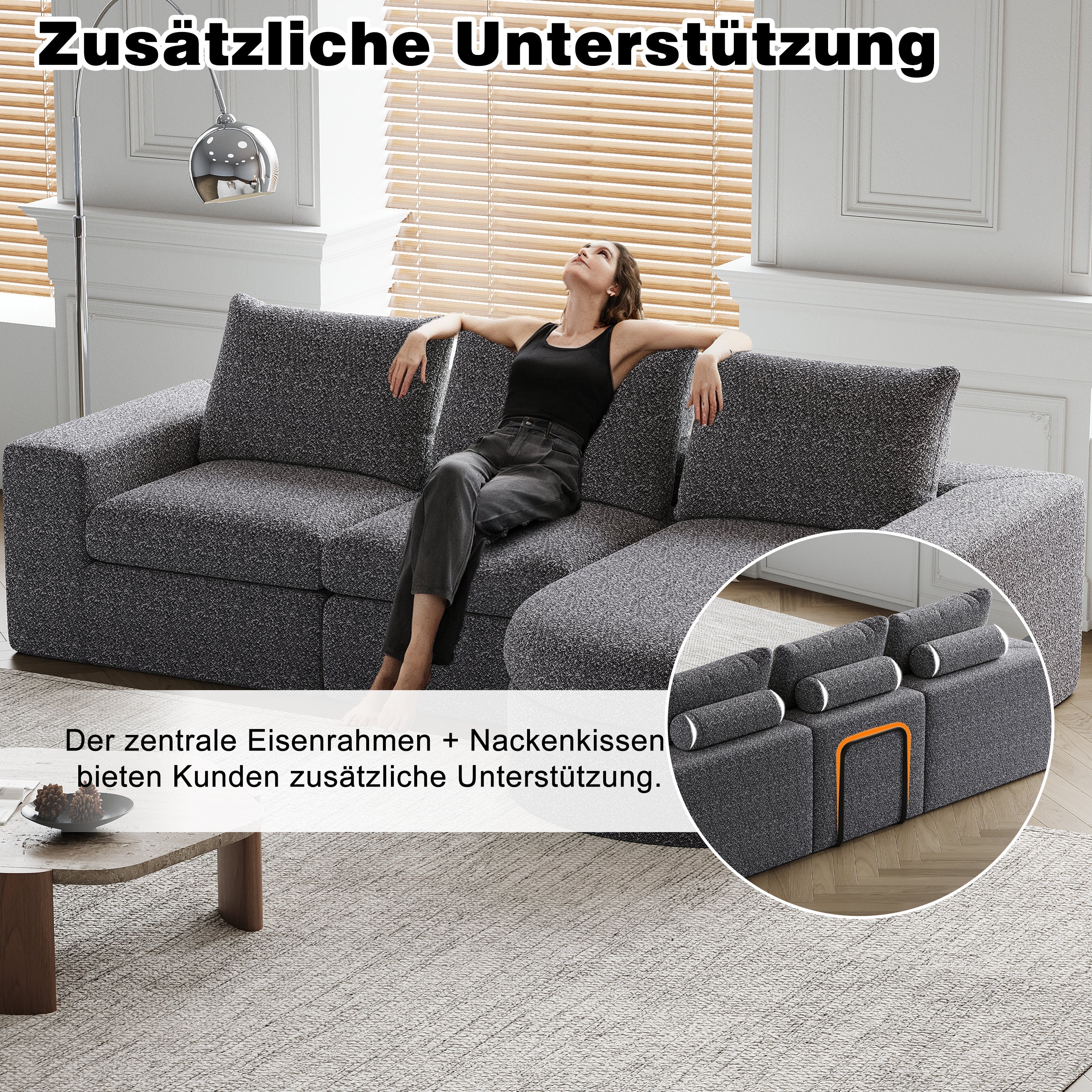 Chenille Sofa, Curved Modular L-Lounger, Two-Piece Set - Image 3
