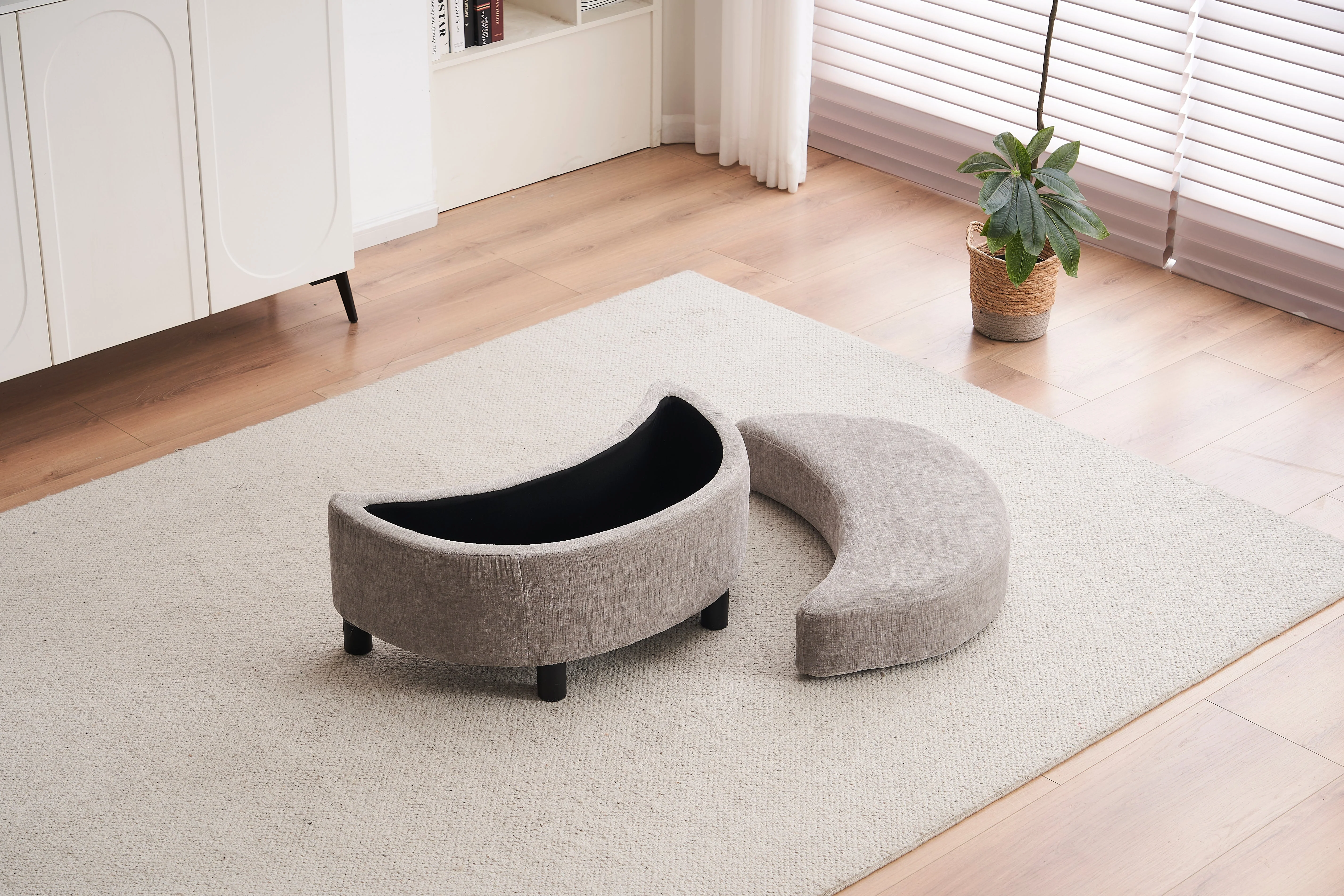 Chenille Swivel Armchair with 3 Back Cushion Pillow and Ottoman Crescent Stool - Image 2