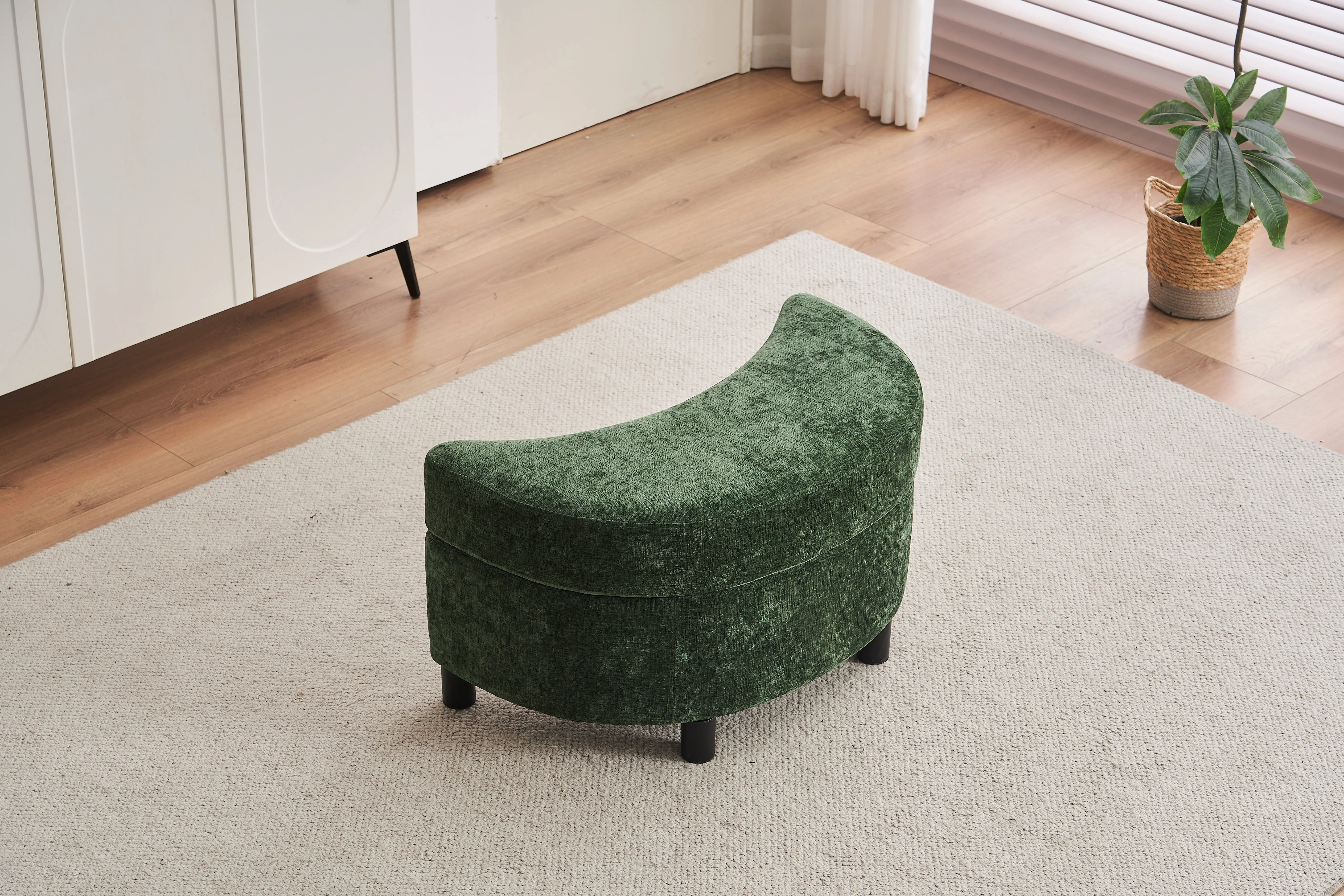 Chenille Swivel Armchair with 3 Back Cushion Pillow and Ottoman Crescent Stool, Green - Image 3