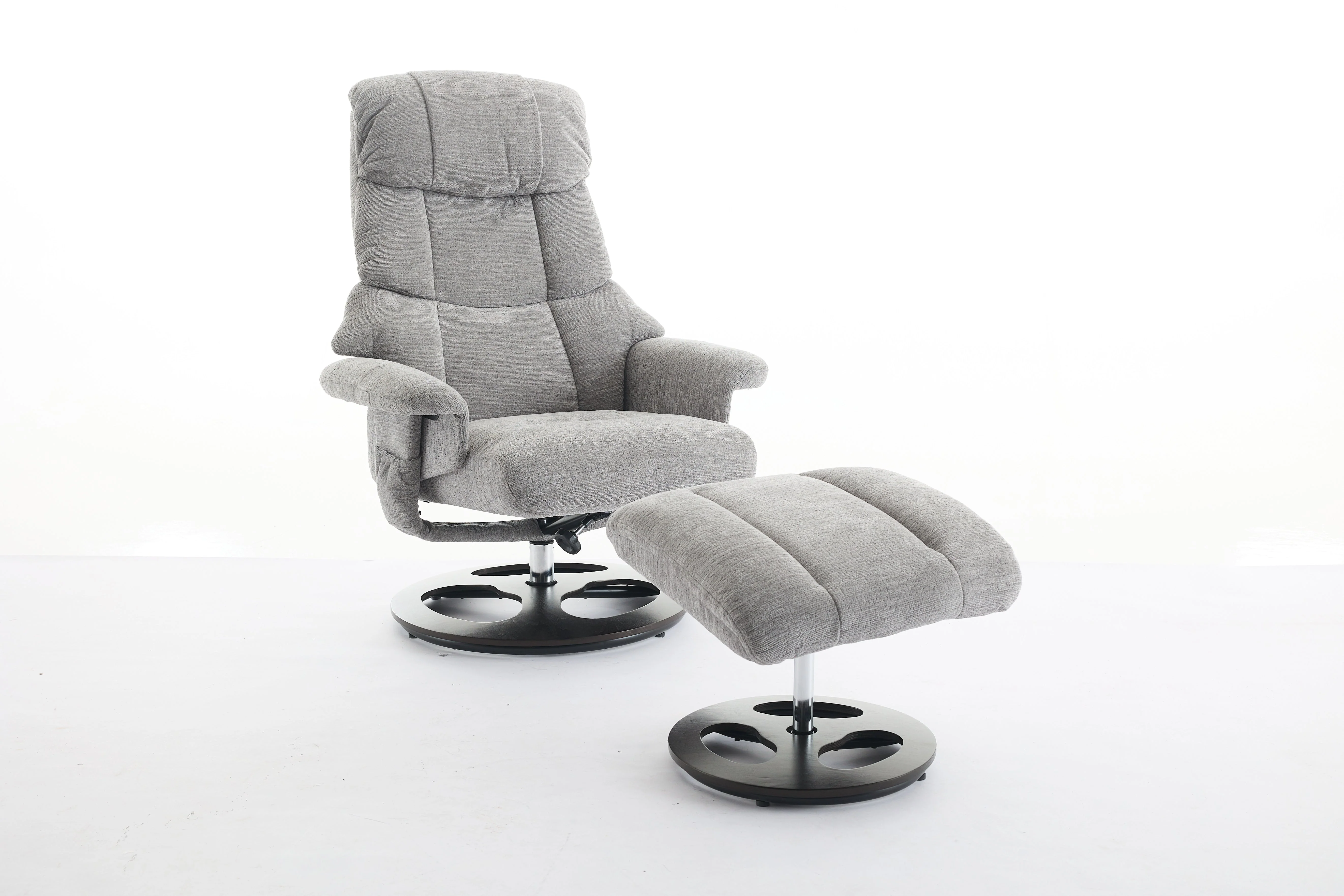 Chenille Upholstered Massage Recliner with Ottoman Footstool, 5 Points Massager, Wood/Metal Base, Grey - Image 2