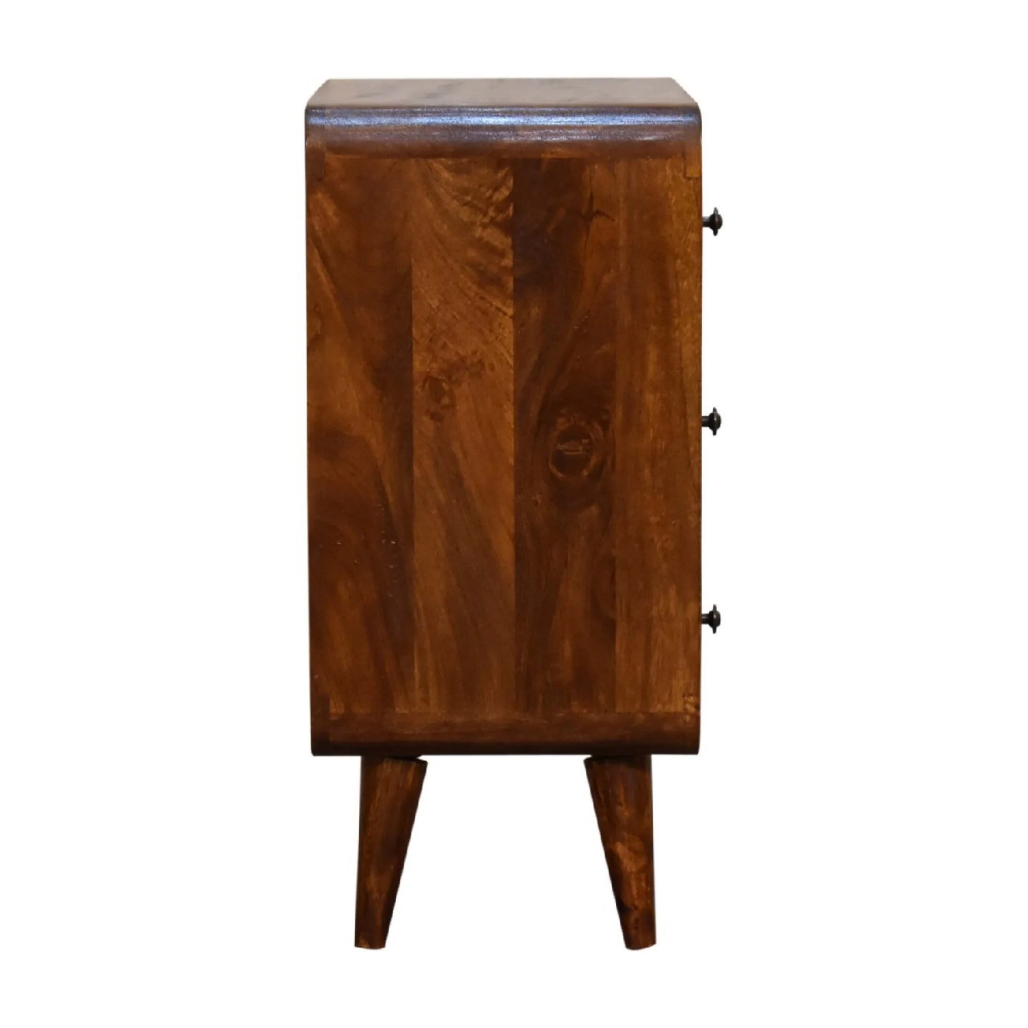Chest, Mini Curved 3 Drawer Solid Wood Dark Brown - Image 5