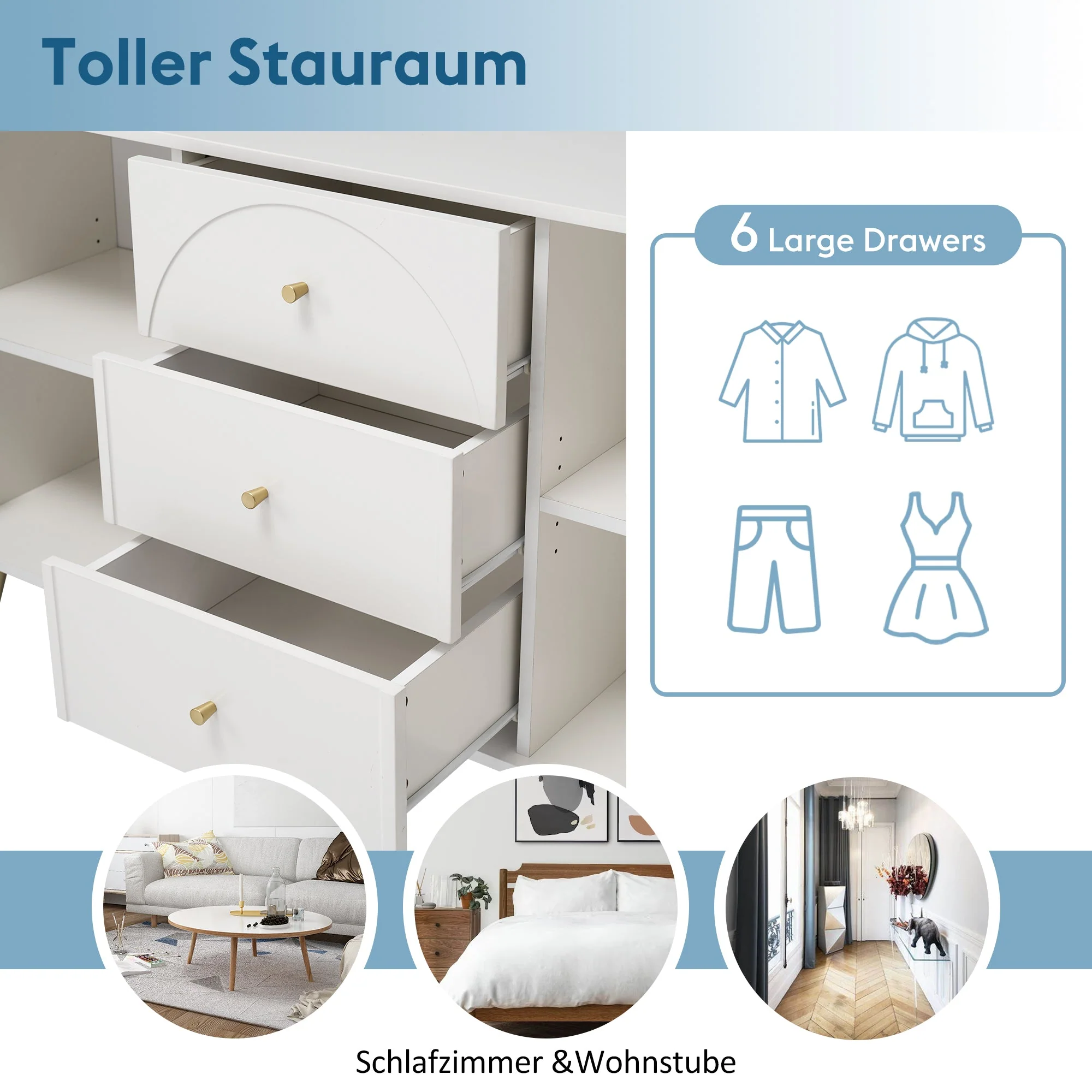 Chest of Drawers, 2 Doors, 3 Drawers, Adjustable Shelf, Cream-White - Image 4