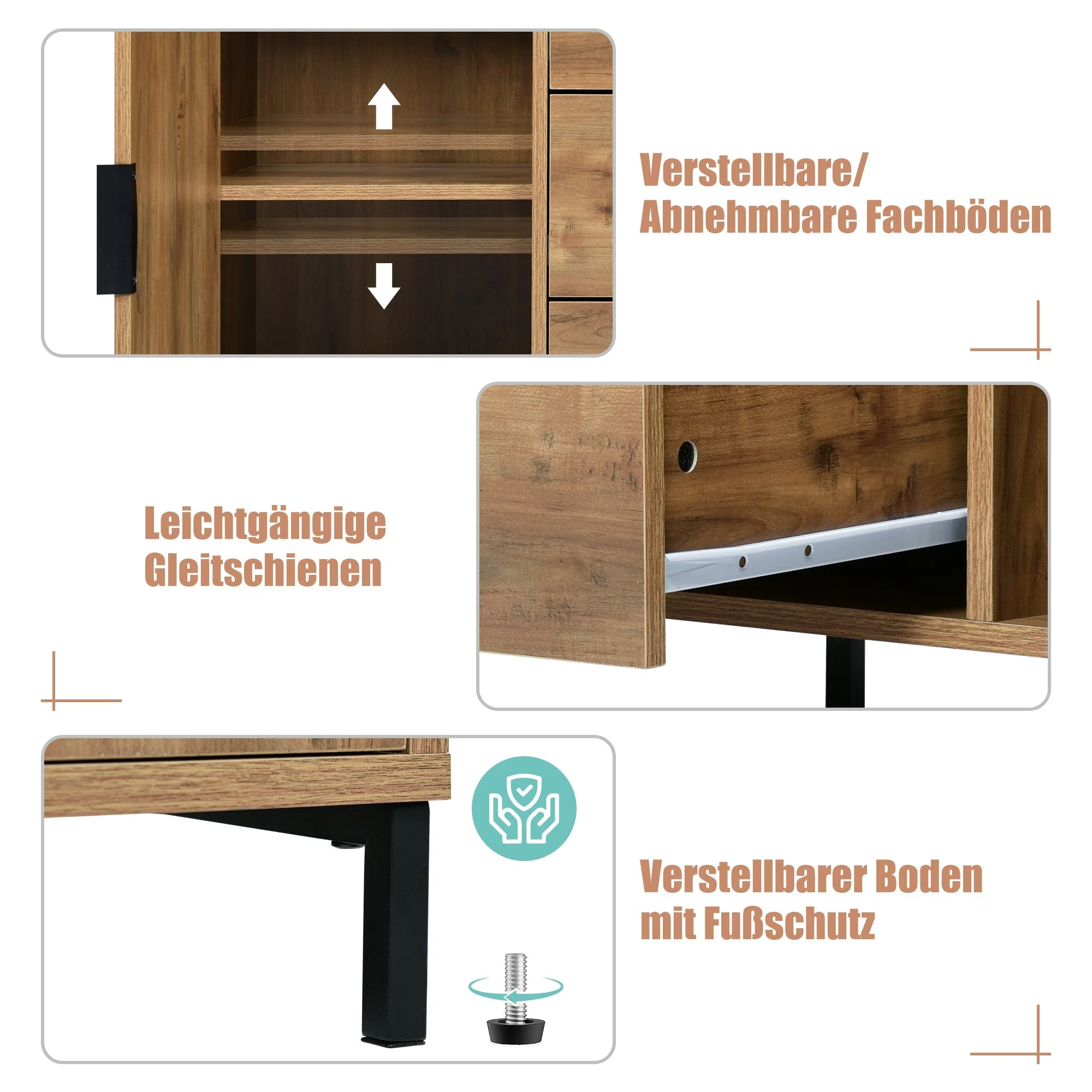 Chest of Drawers, 2 Doors & 3 Drawers, Adjustable Shelf, Dark Oak - Image 9