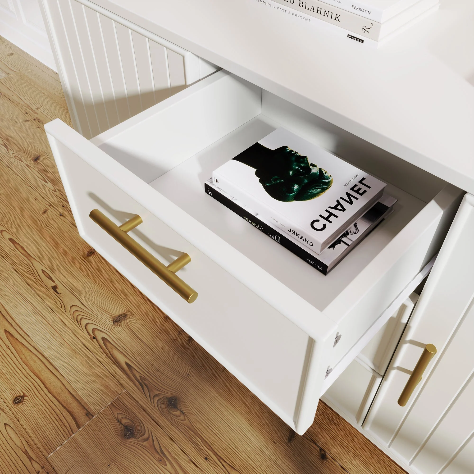Chest of Drawers, 2 Doors, 3 Drawers, Adjustable Shelf, White - Image 9