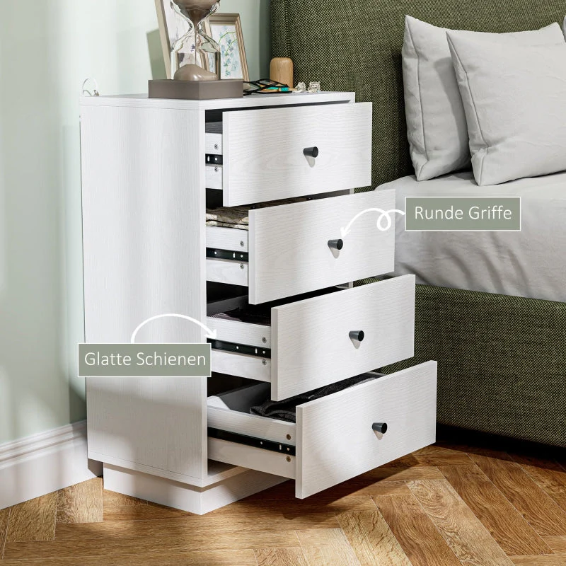 Chest of Drawers, 4 Drawer Wood Storage Cabinet, White - Image 4