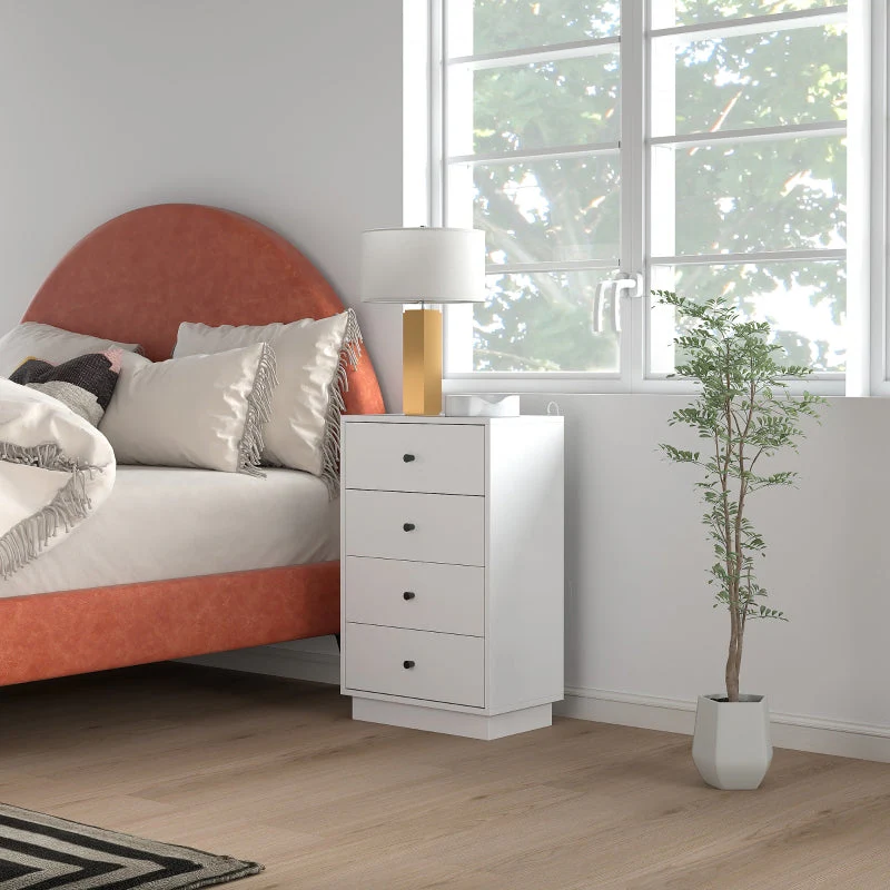 Chest of Drawers, 4 Drawer Wood Storage Cabinet, White - Image 5