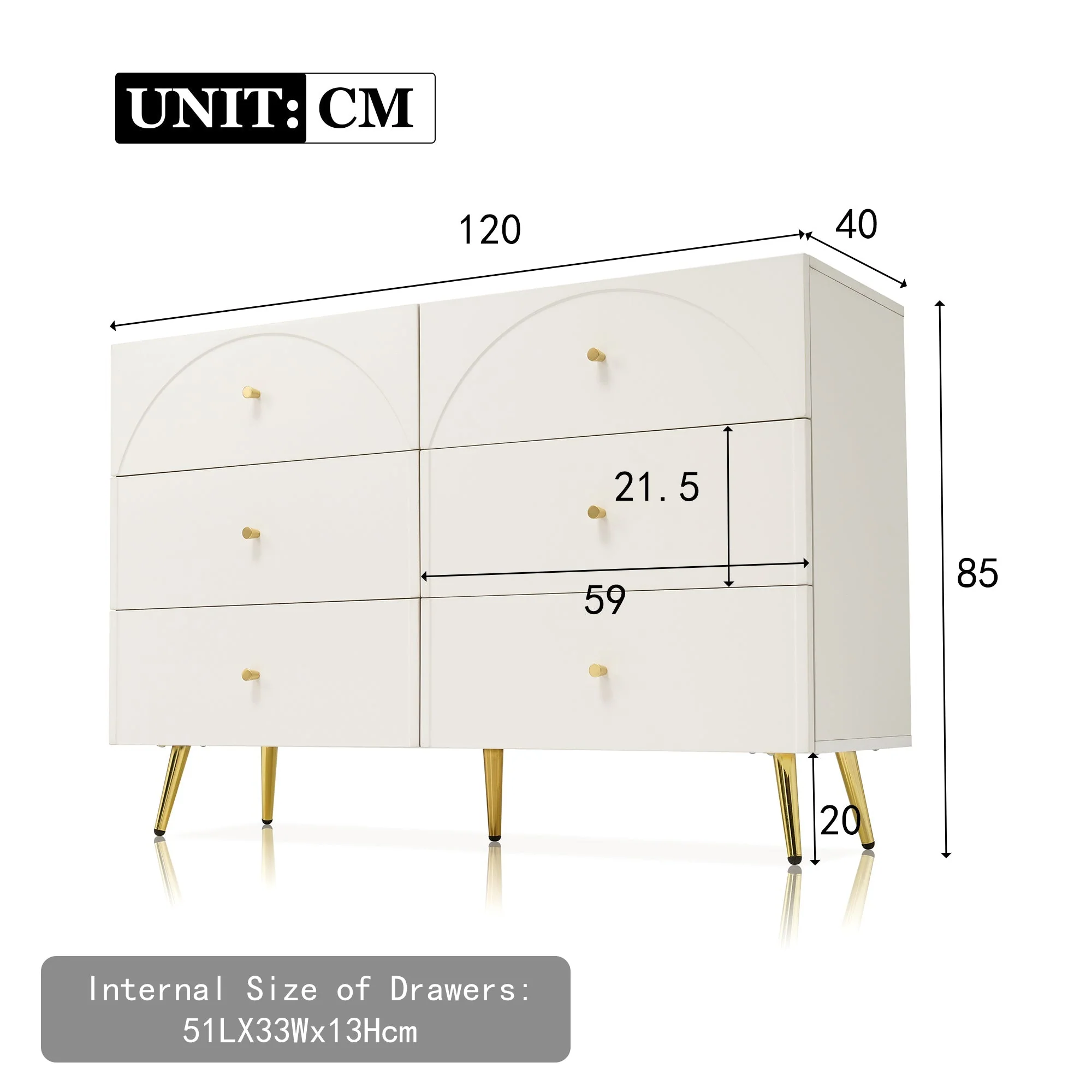 Chest of Drawers, 6-Drawer Sideboard Highboard, Cream-White - Image 2