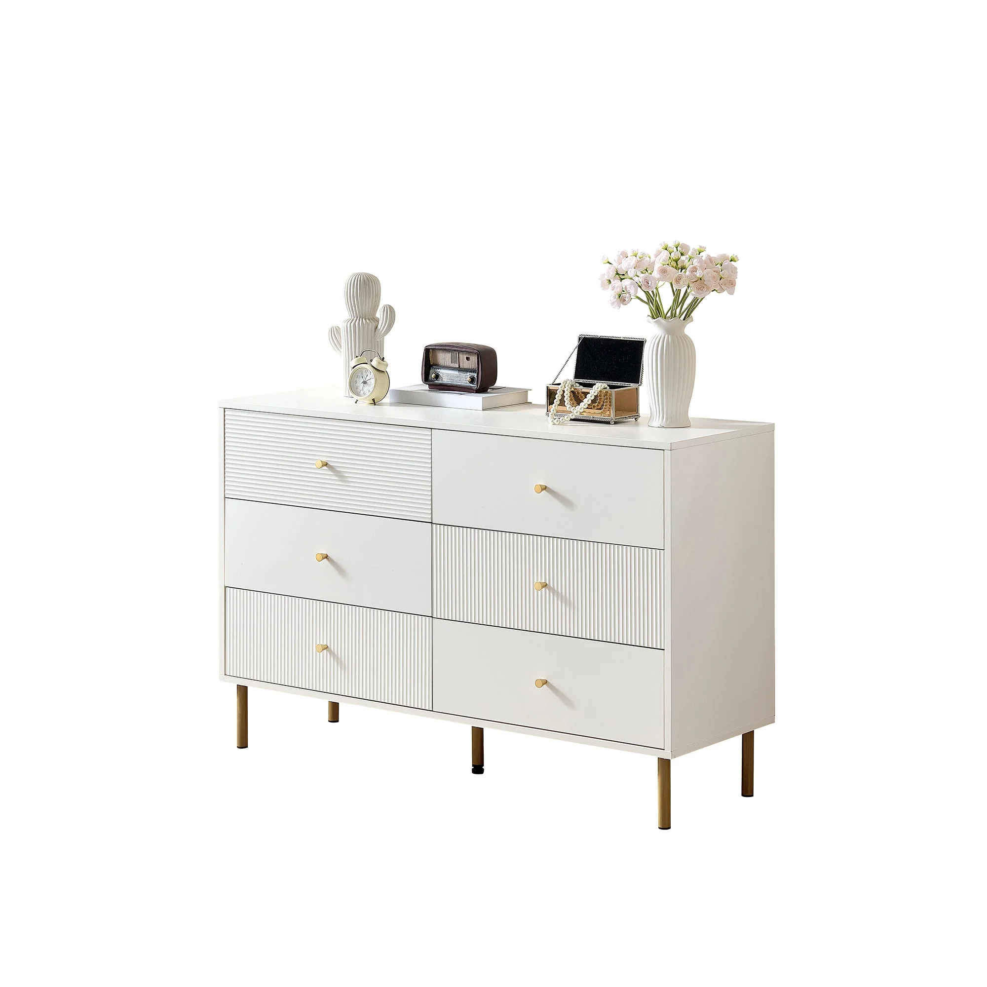 Chest of Drawers, 6-Drawer Storage with Steel Legs, White MDF - Image 3