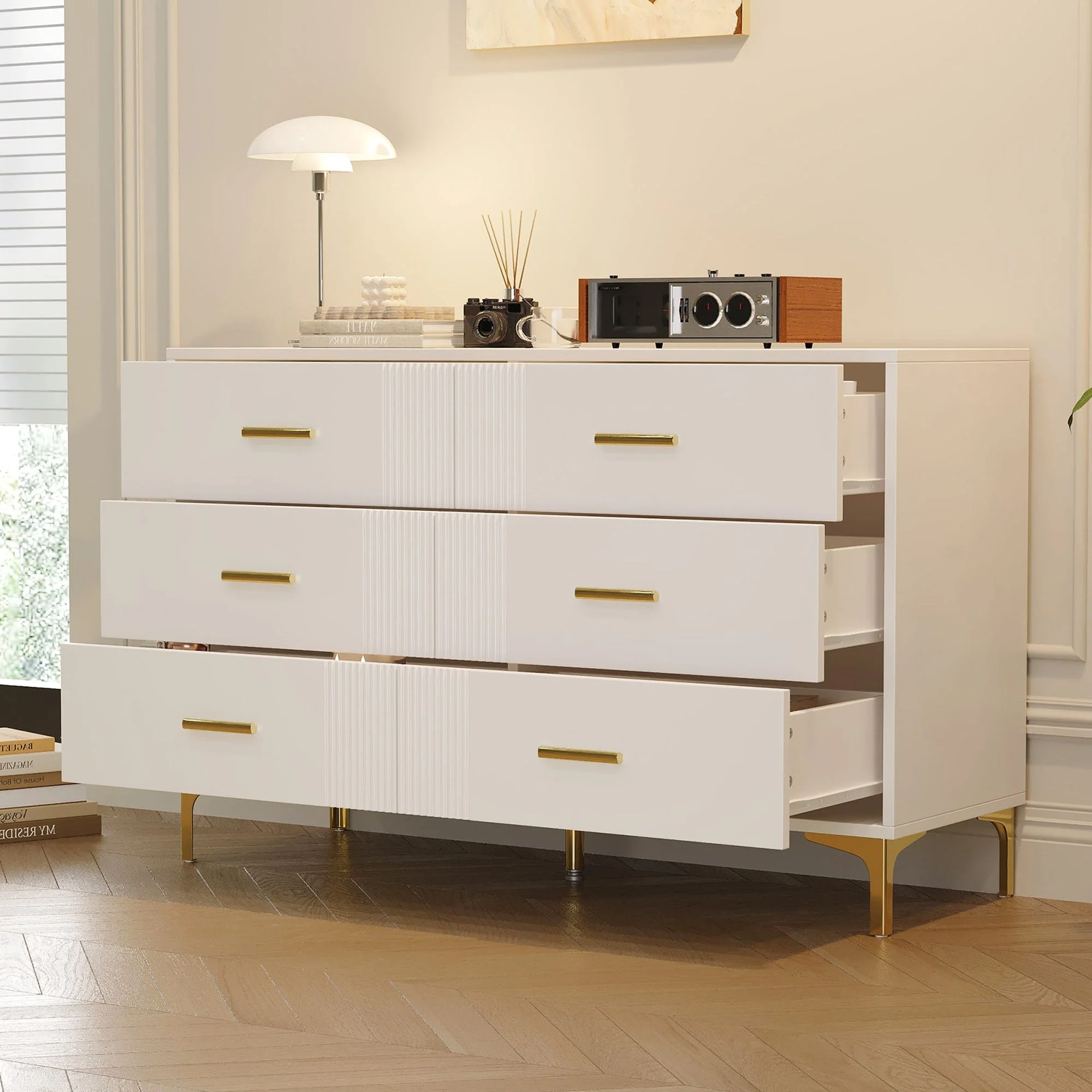 Chest of drawers 6 drawers for living room and bedroom, white - Image 4