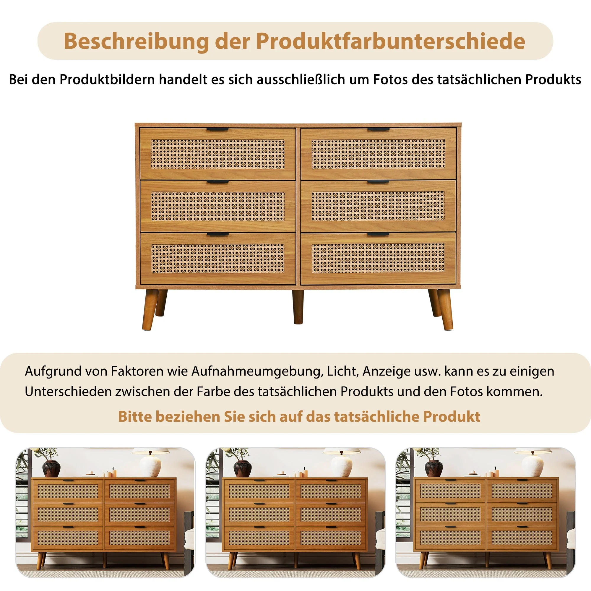 Chest of drawers 6 drawers with metal handles made of wood - Image 11