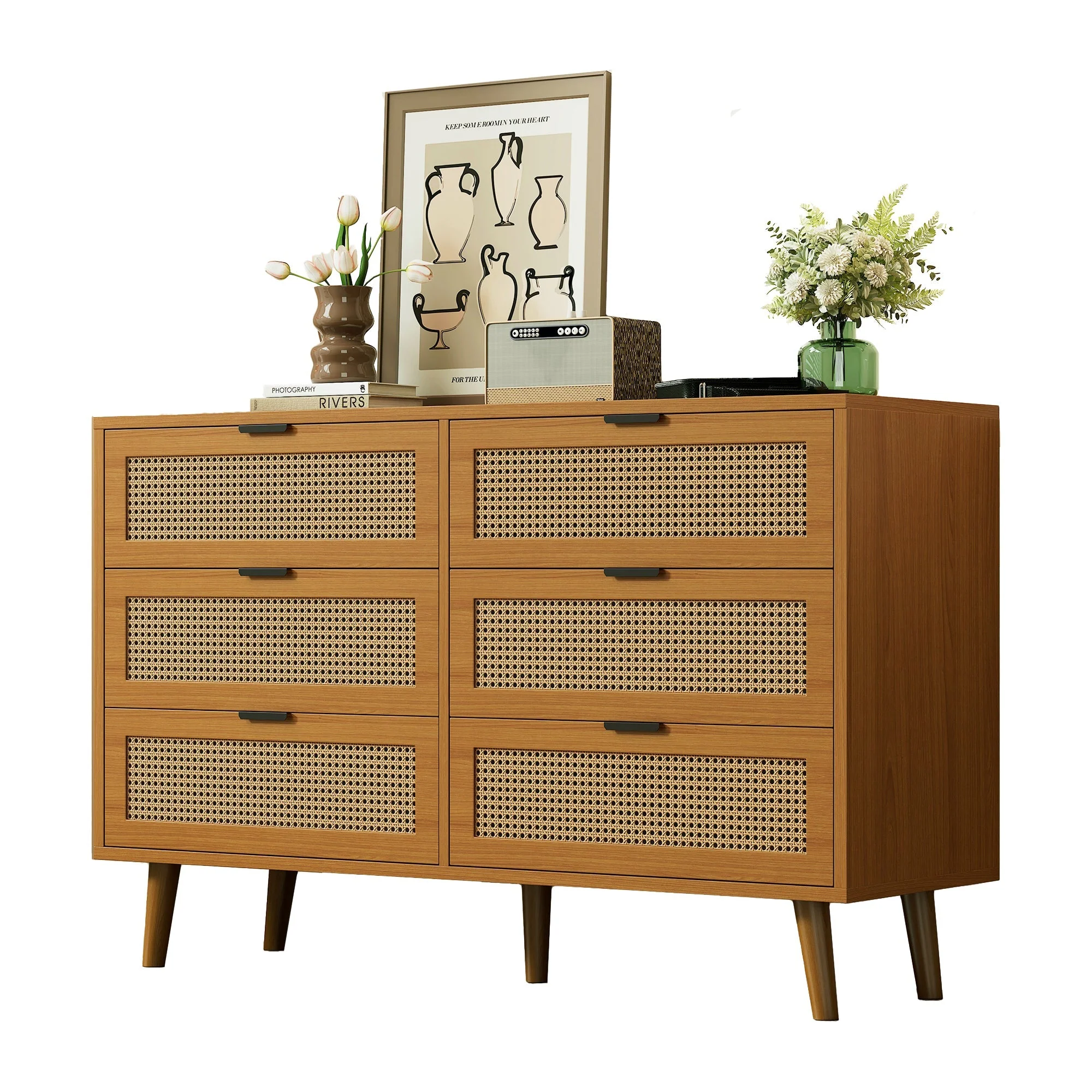 Chest of drawers 6 drawers with metal handles made of wood - Image 2
