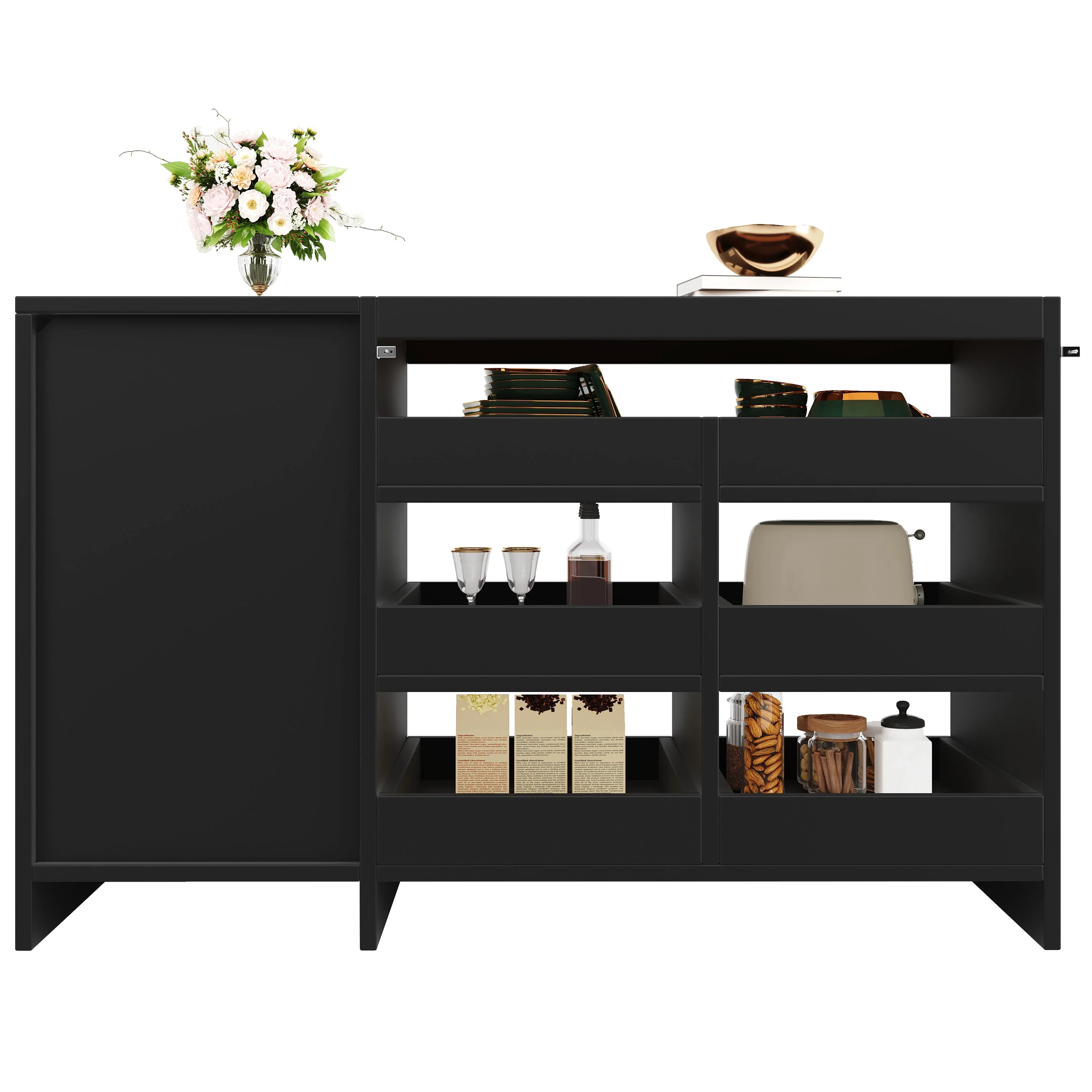 Chest of Drawers Cabinet, Modern 6-Drawer Hollow Door LED Light, Black - Image 10