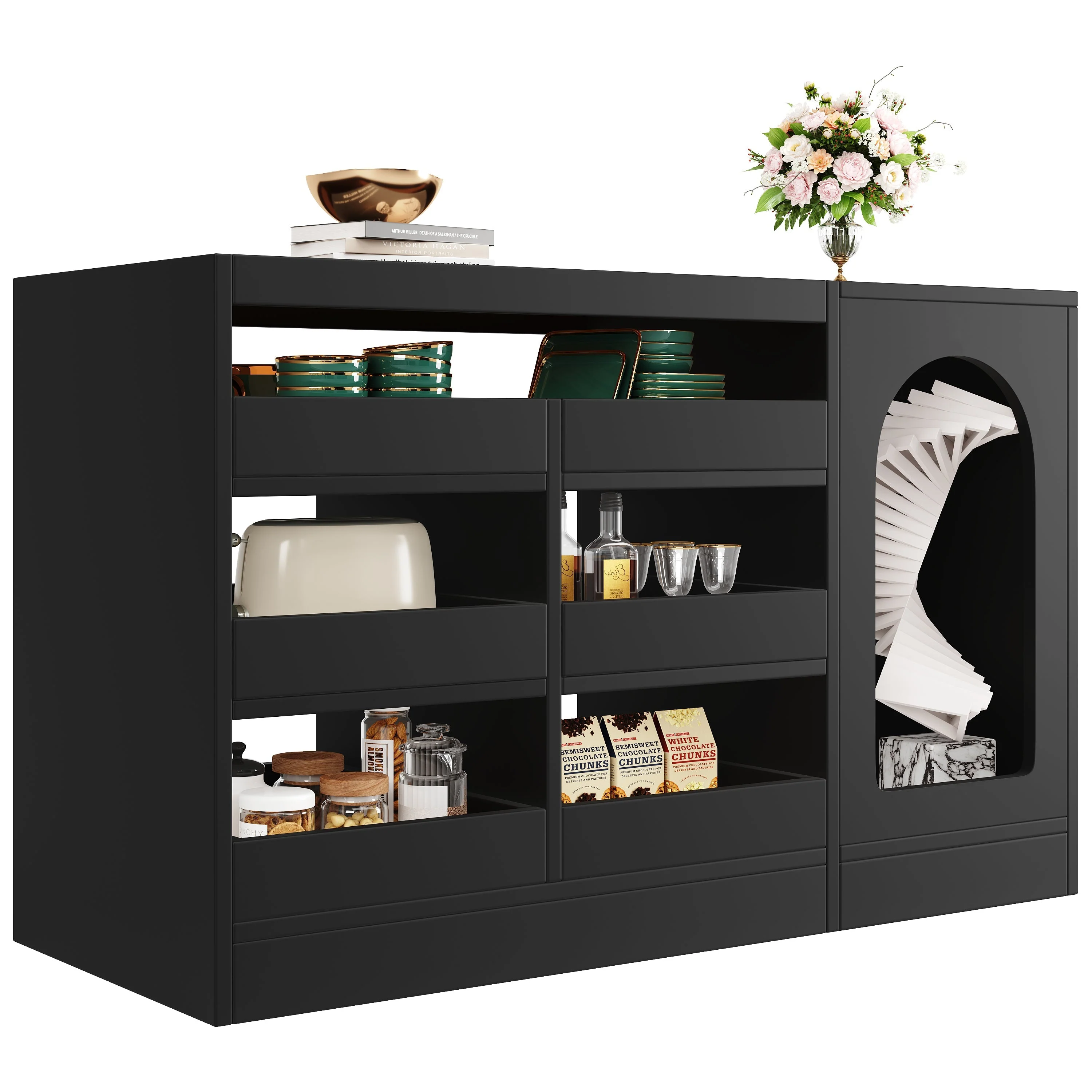 Chest of Drawers Cabinet, Modern 6-Drawer Hollow Door LED Light, Black - Image 6