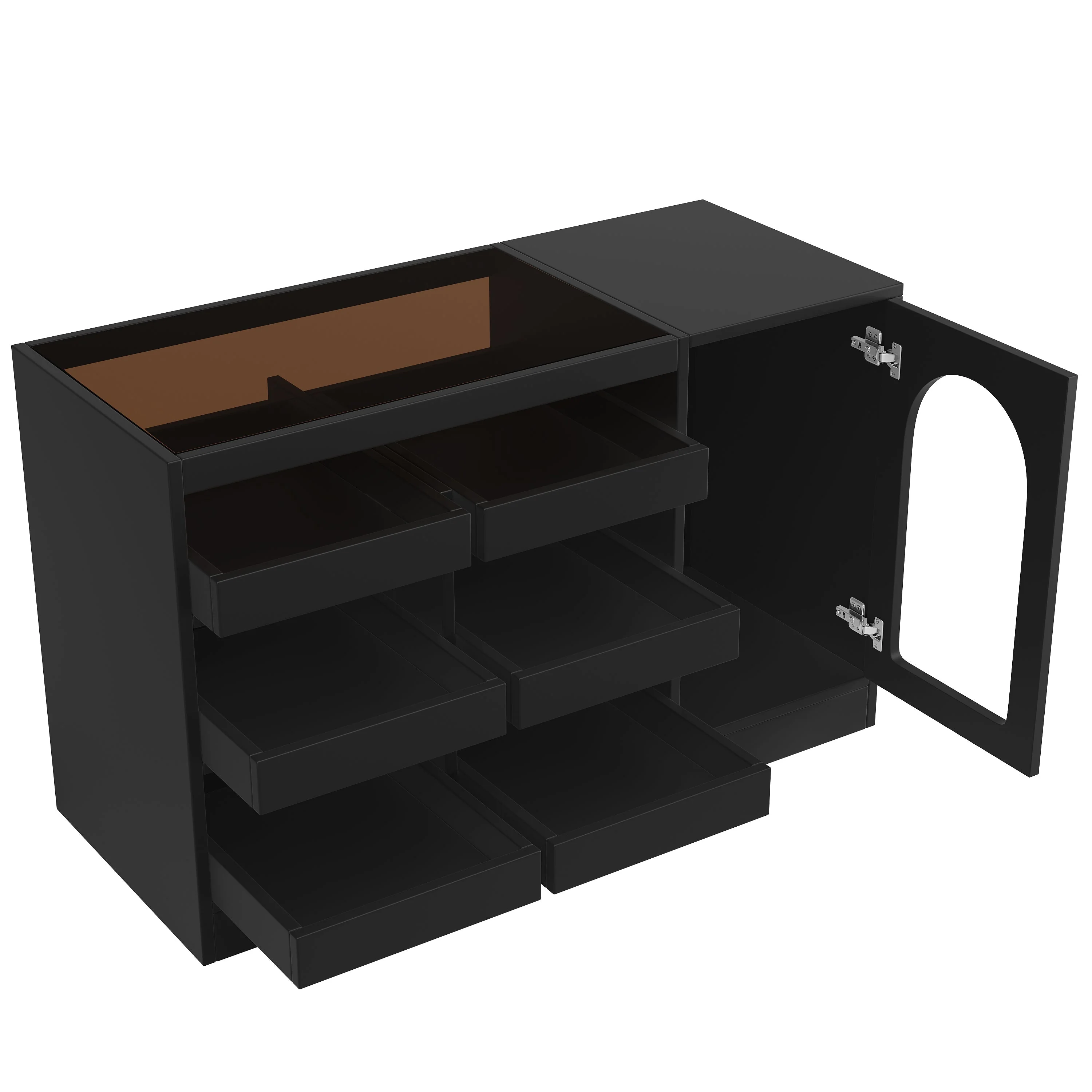 Chest of Drawers Cabinet, Modern 6-Drawer Hollow Door LED Light, Black - Image 7