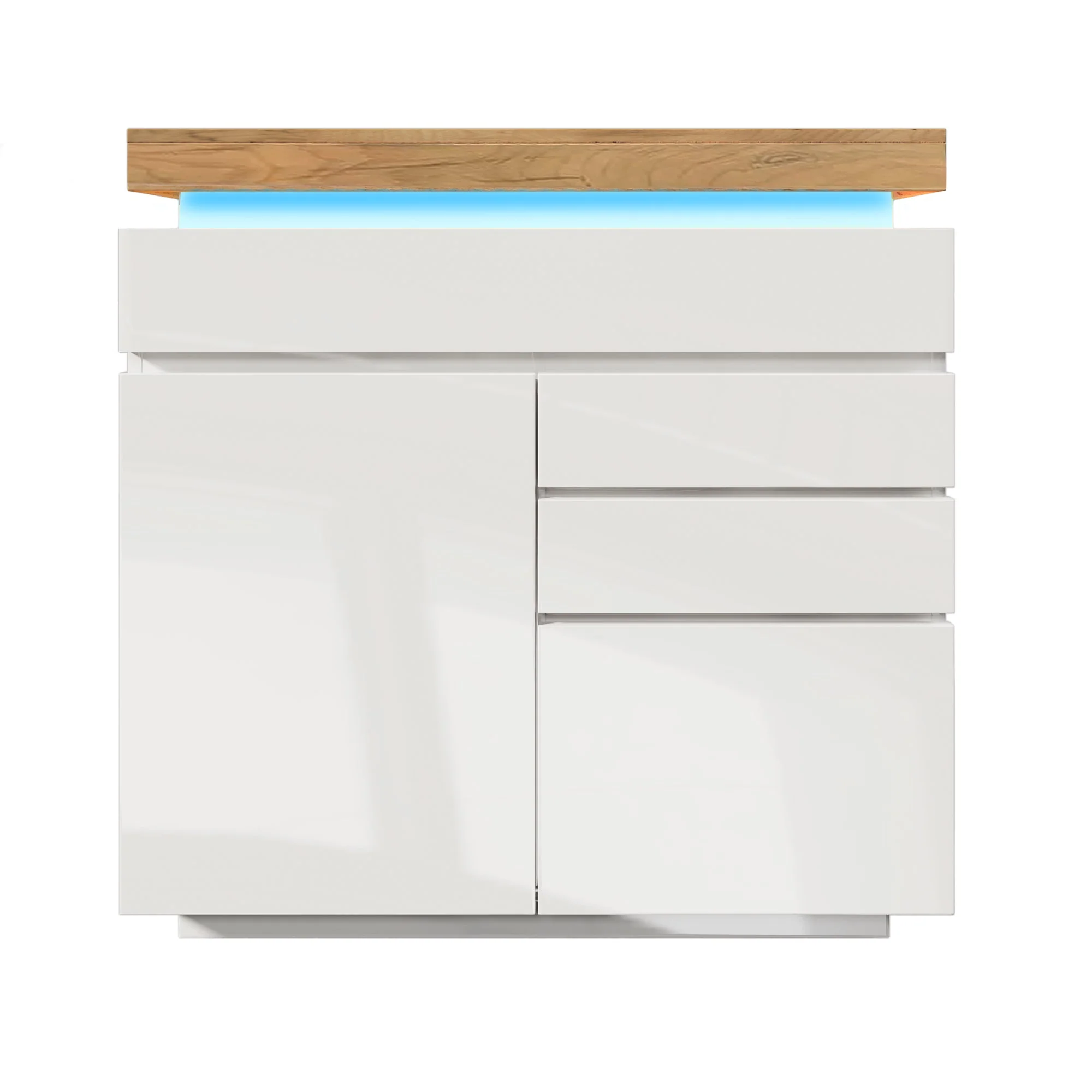 Chest of Drawers, High-Gloss Sideboard 2 Doors 3 Drawers, LED, White - Image 3