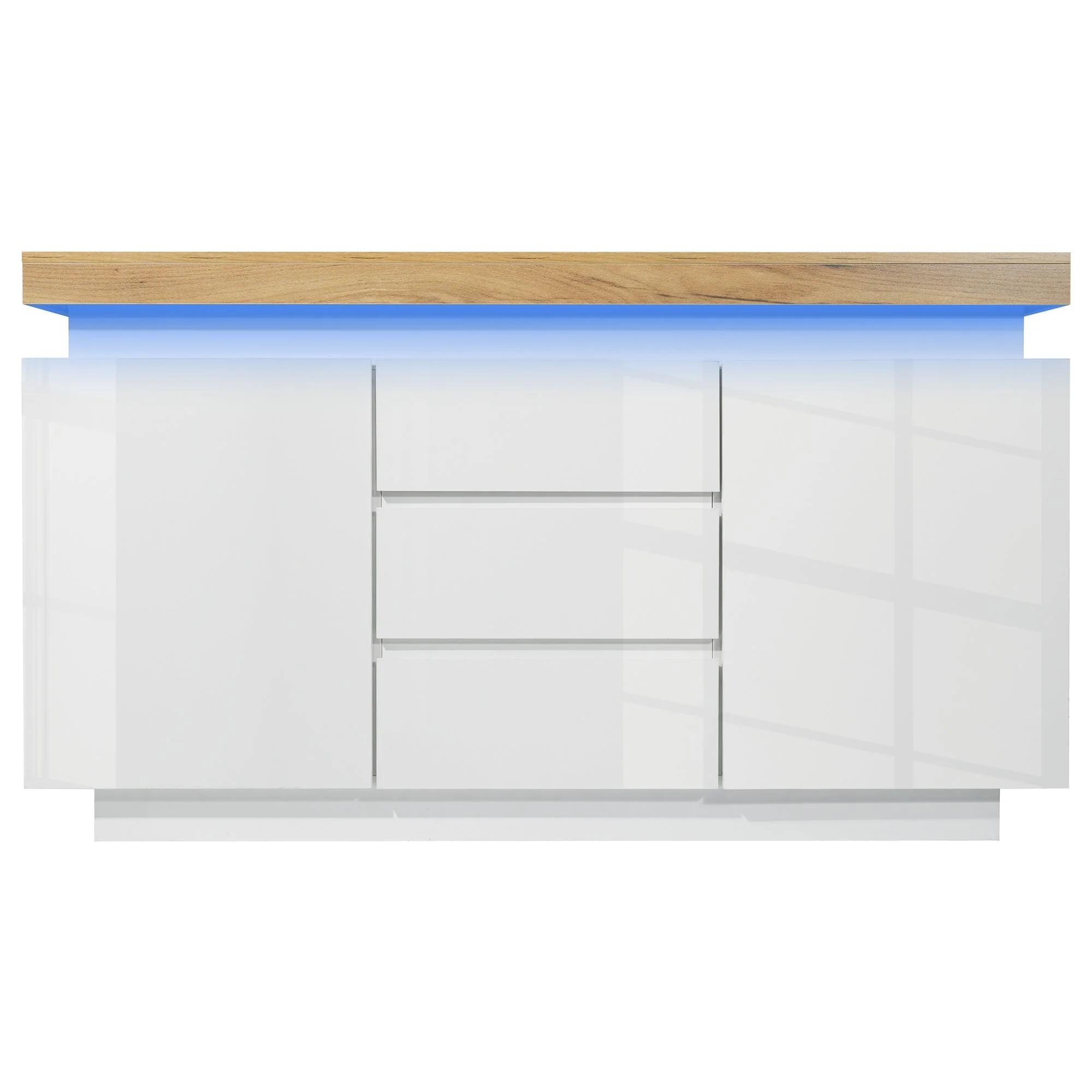 Chest of Drawers, High-Gloss Sideboard with 2 Doors & 3 Drawers, LED Lighting, White - Image 3