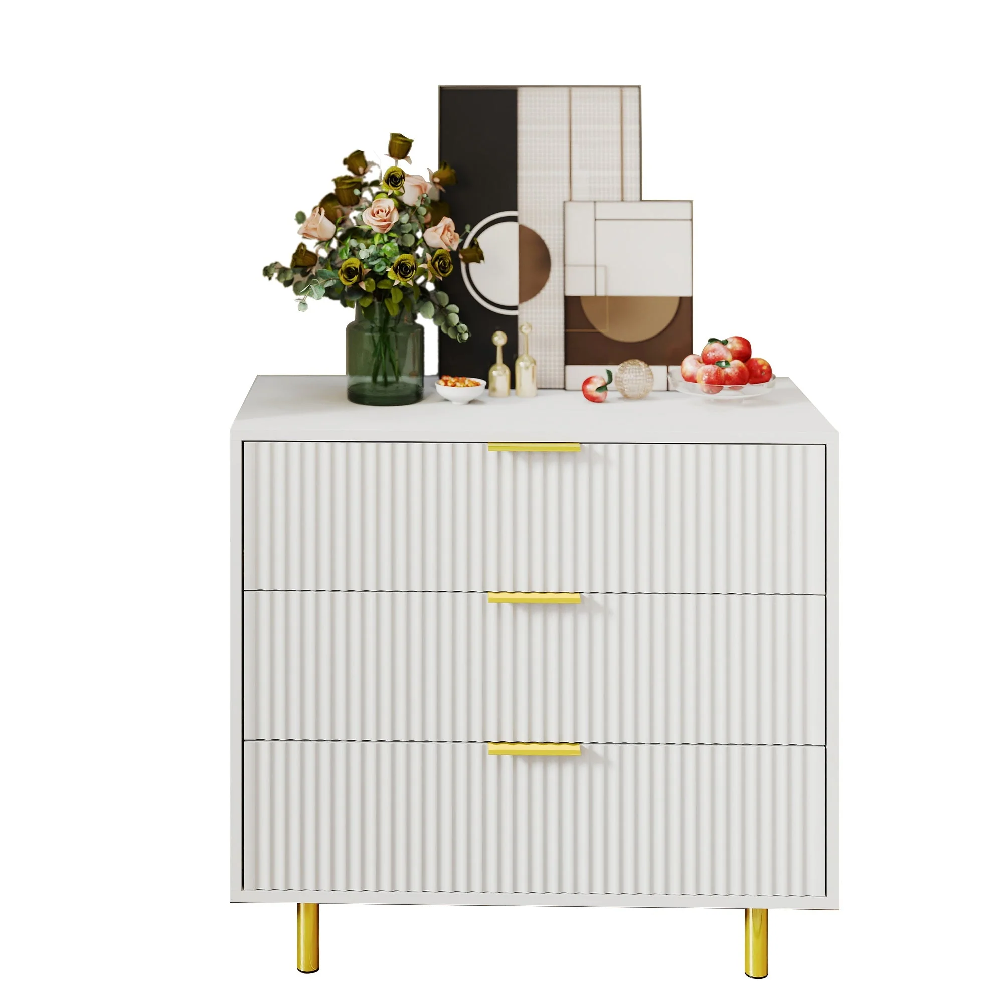 Chest of Drawers Sideboard 3 Drawers Modern Design - White and Gold - Image 2