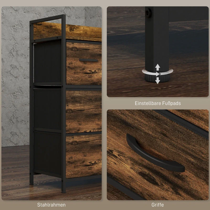 Chest of Drawers Sideboard, 4 Fabric Drawers, Industrial, Brown/Black - Image 7