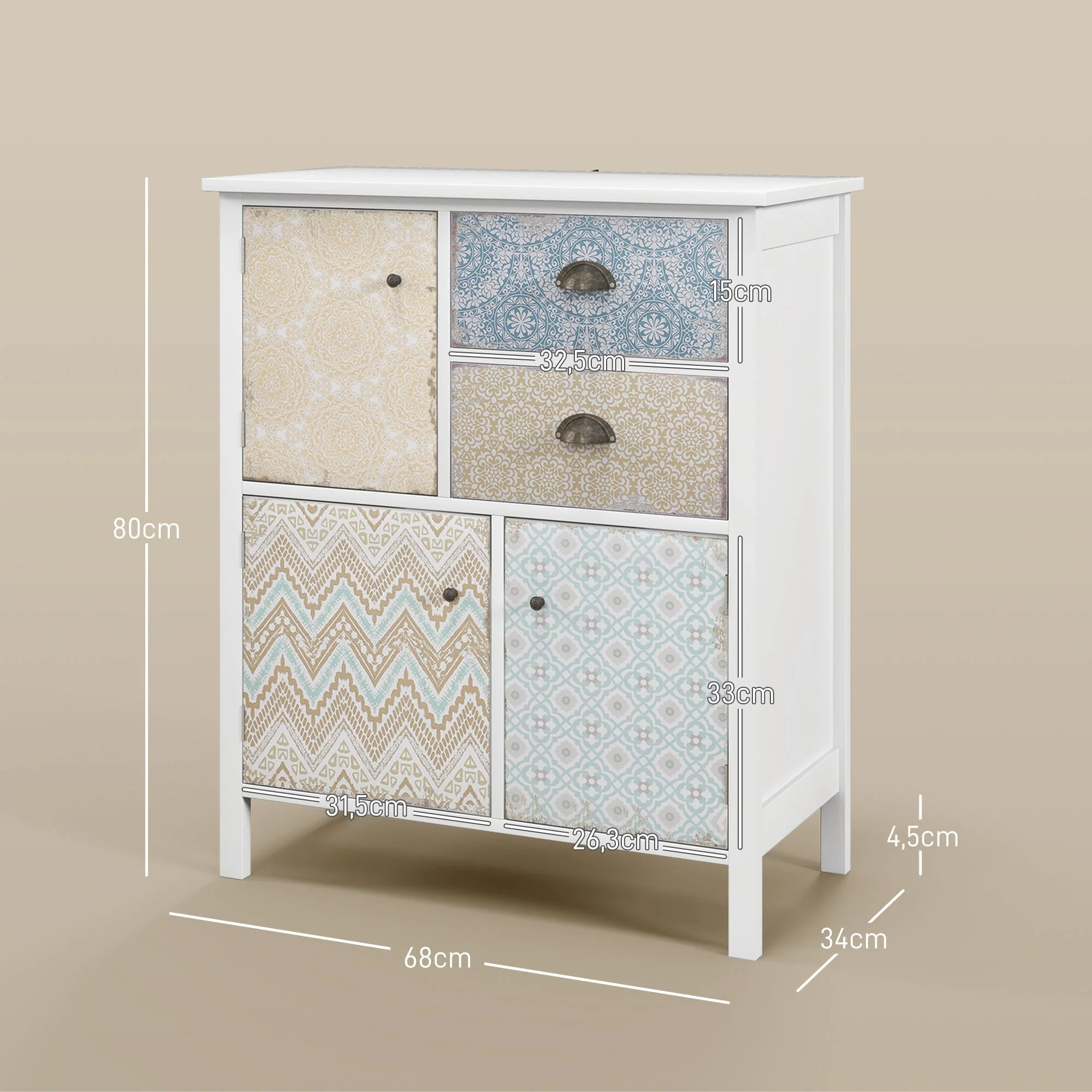 Chest of Drawers Storage Cabinet, 2 Drawers 3 Compartments, Anti-tip, White - Image 3