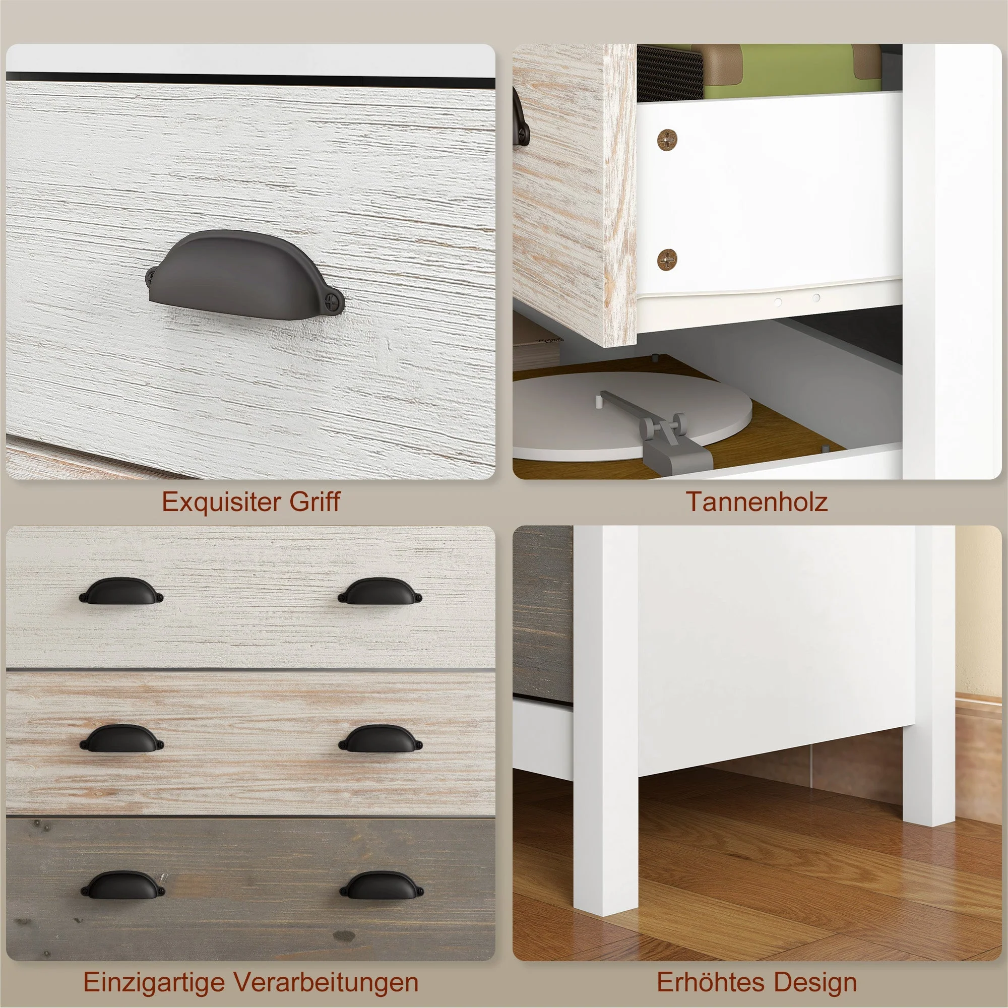 Chest of Drawers Storage Cabinet 5 Drawers Anti-Tip Device 70x38x85cm, White - Image 6