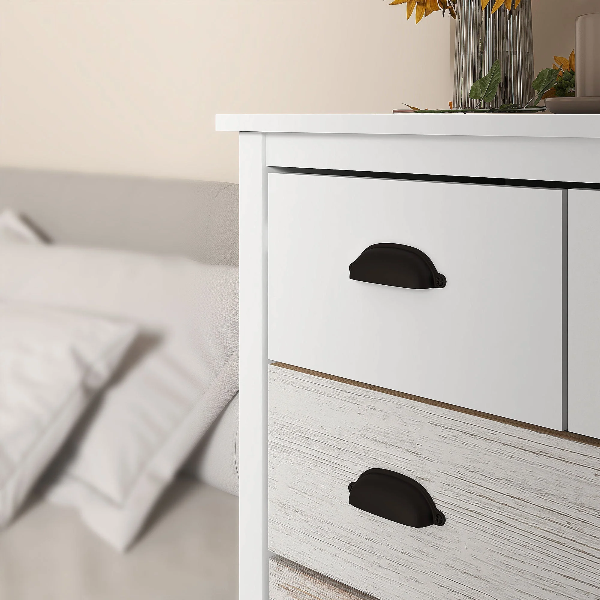 Chest of Drawers Storage Cabinet 5 Drawers Anti-Tip Device 70x38x85cm, White - Image 8
