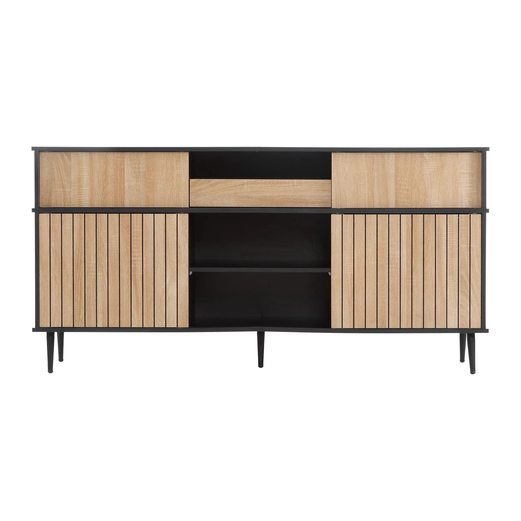 Chest of drawers with 4 sliding doors and 1 drawer, oak and black, 160W x 40D x 80H - Image 10