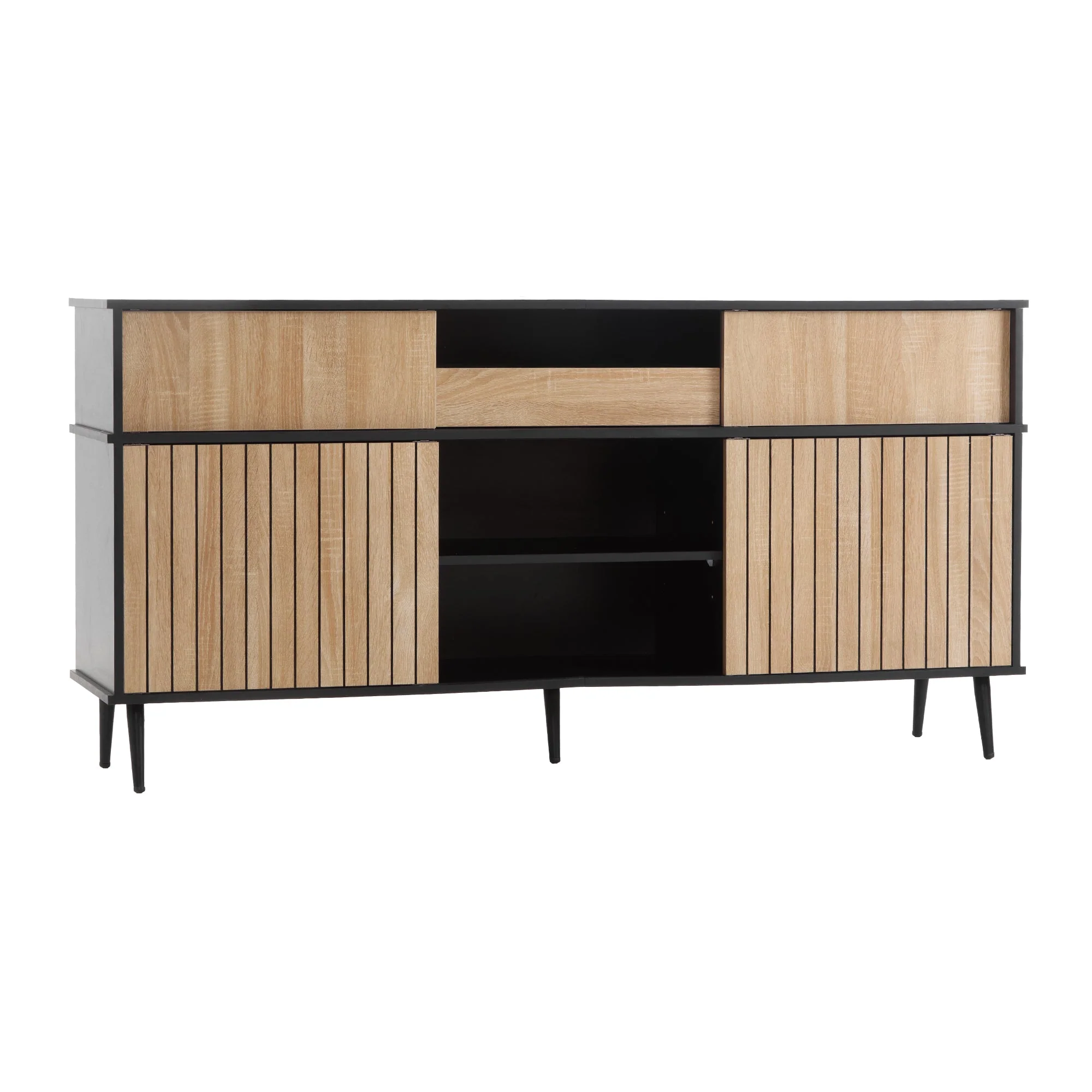 Chest of drawers with 4 sliding doors and 1 drawer, oak and black, 160W x 40D x 80H - Image 11