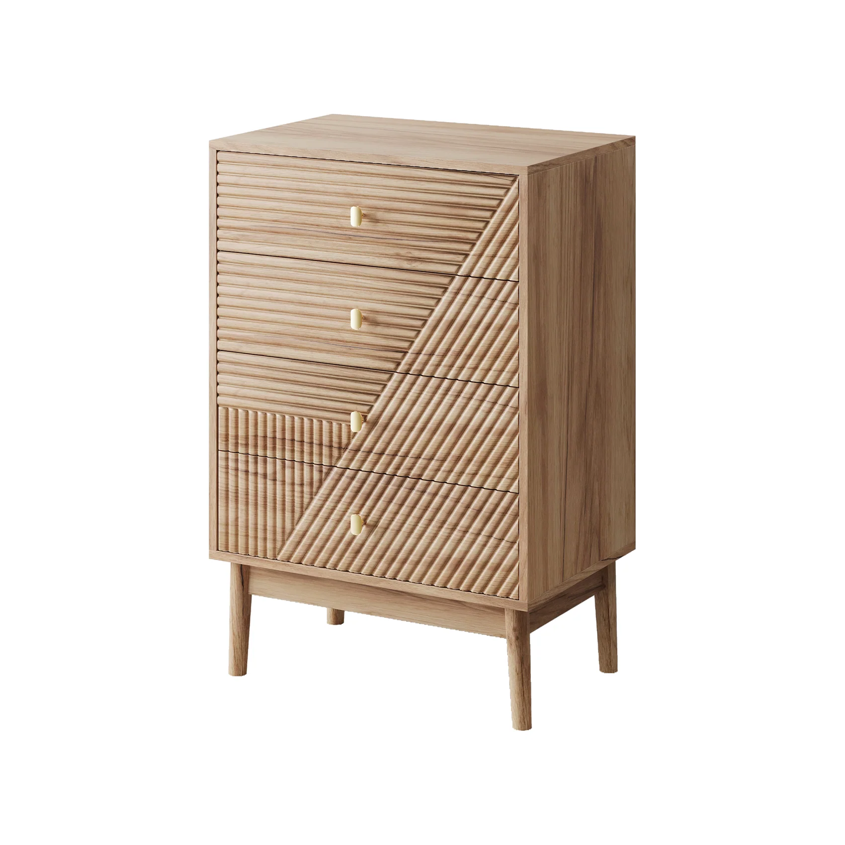 Chest of Drawers with 4 Storage Drawers and Wooden Wardrobe Cabinet, Oak Color - Image 10